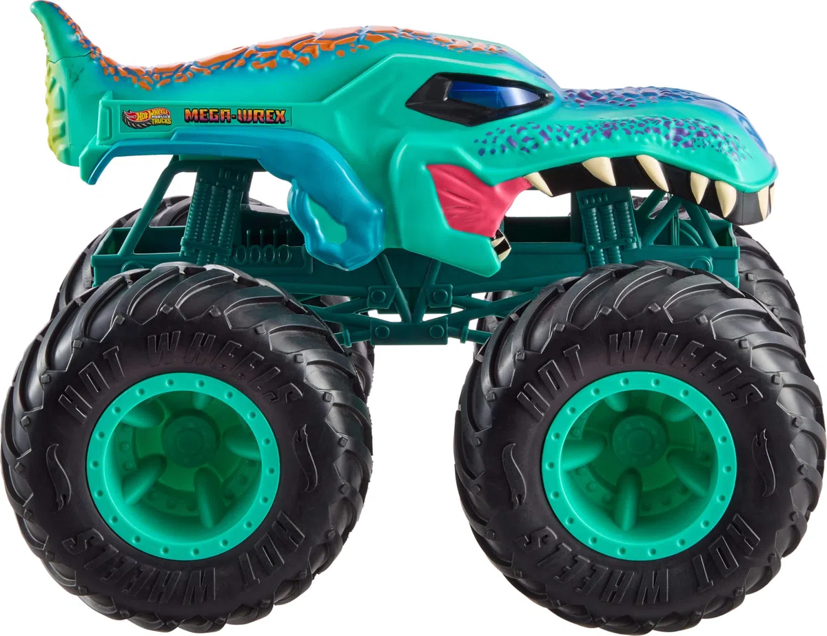 Hot Wheels Monster Trucks - Mega-Wrex Colossale, veicolo con ruote giganti e grafiche dai dettagli brillanti, ispirato al personaggio della serie Monster Trucks Live, 4+ anni, JJN47