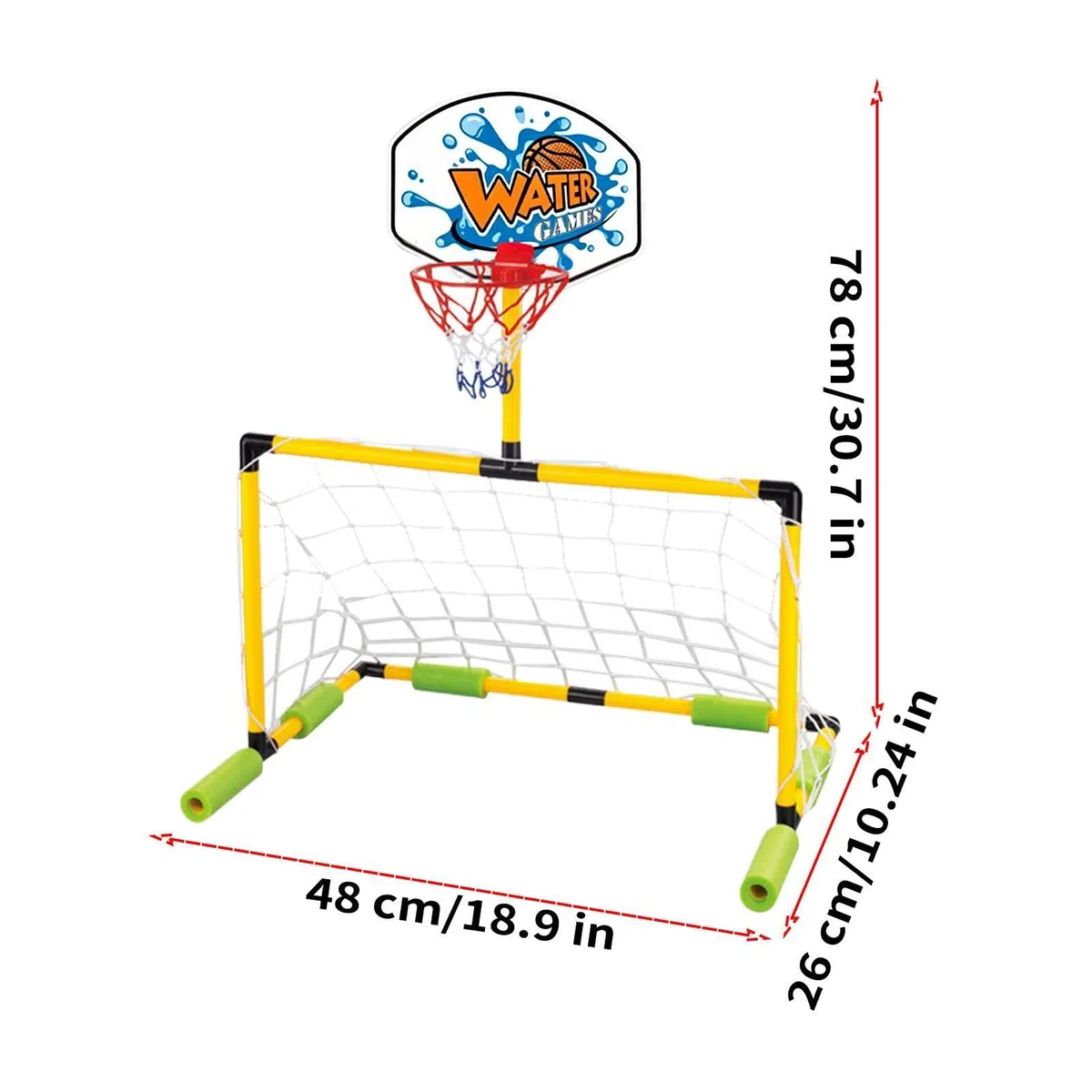 Generico Canestro Basket Piscina 2 in 1, Galleggiante 30.71 Pollici, Gioco Acquatico Porta Calcio Staccabile, Giocattolo Cortile Piscina Basket Calcio per Bambini