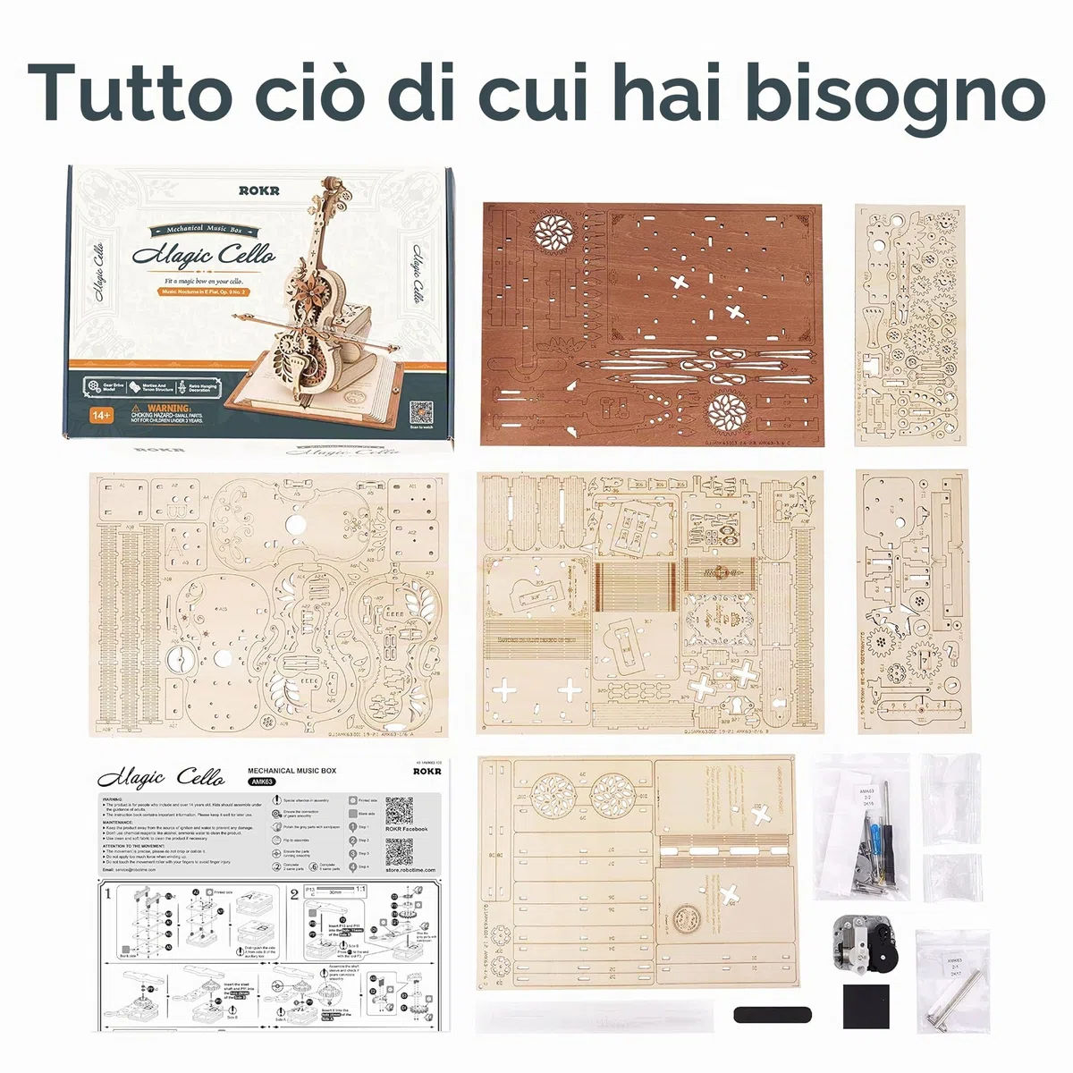 ROKR Puzzle Legno 3D Violoncello Modellismo da Costruire Adulti Bambini Regali di Compleanno, Magic Cello