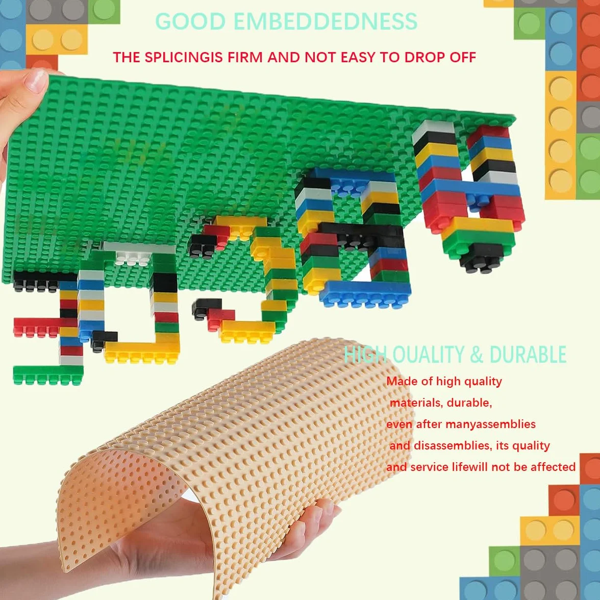 Set di 8 pannelli compatibili con Lego Classic, piastra verde blu e grigio sabbia, 25,5 x 25,5 cm