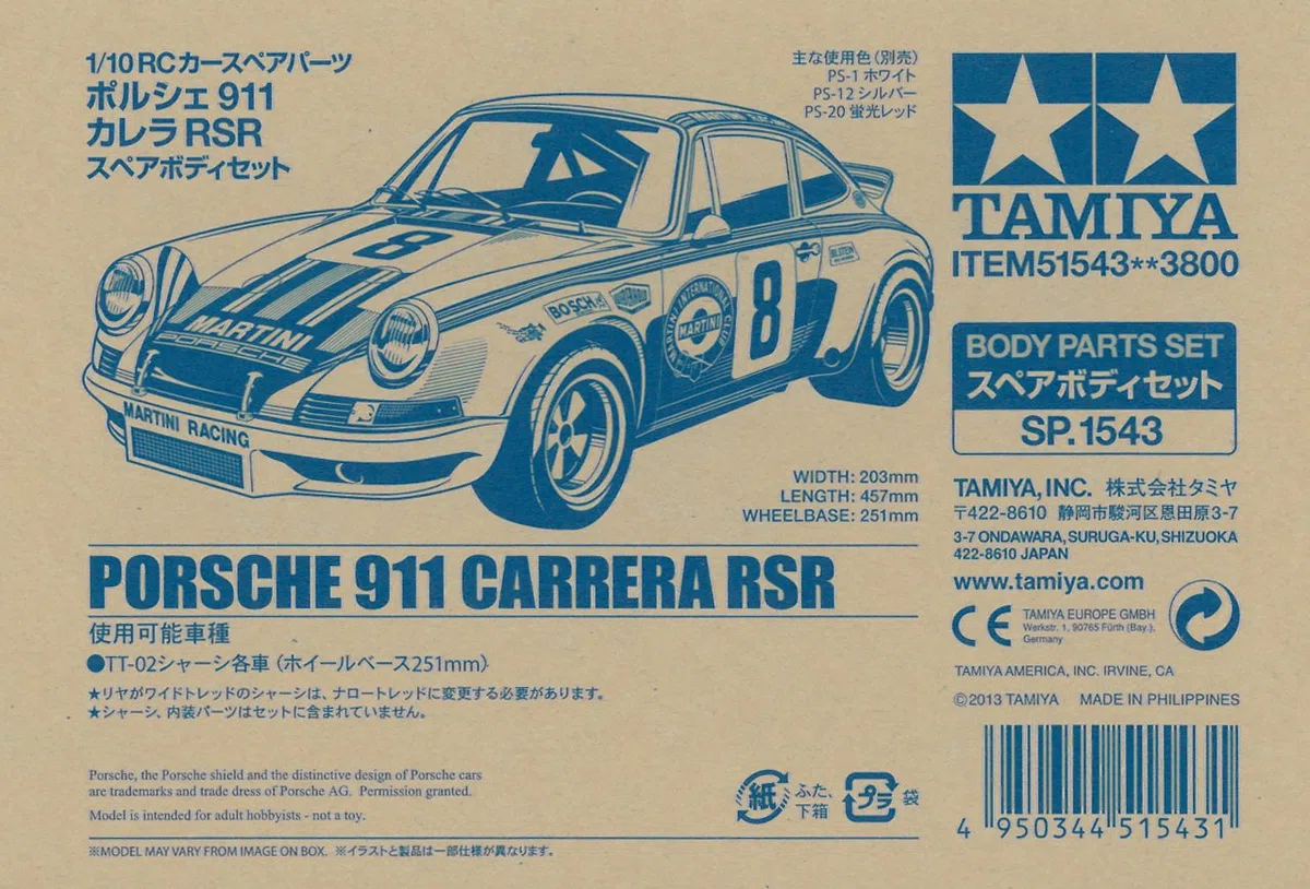 Tamiya 300051543 Kit carrozzeria Porsche911 Carrera RSR, Martini