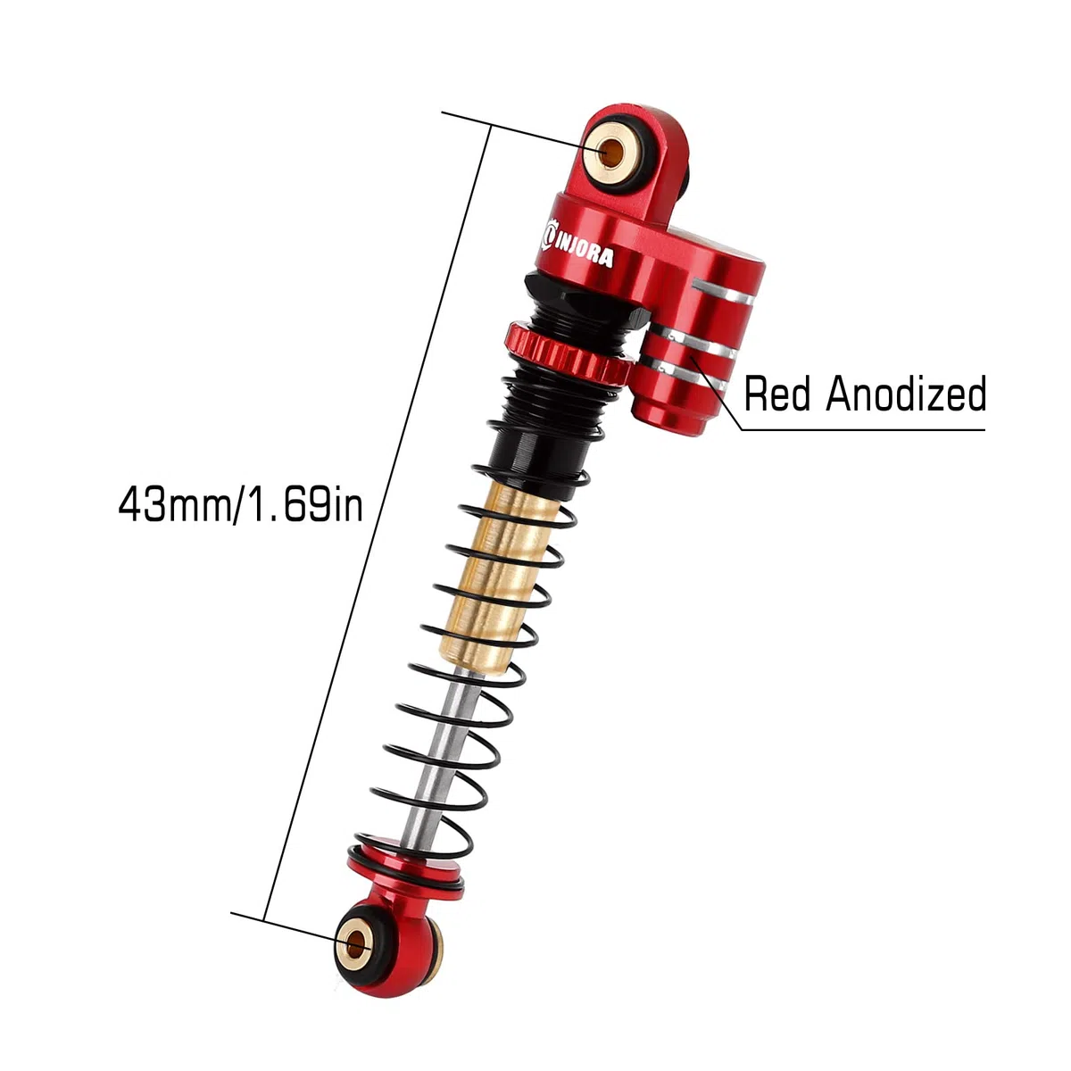 INJORA RC Ammortizzatore 43mm Filettato Tele Shocks Riempito d'olio Damper per 1/24 RC Crawler Axial SCX24 Deadbolt Bronco Gladiator Upgrade (Rosso,4pcs)