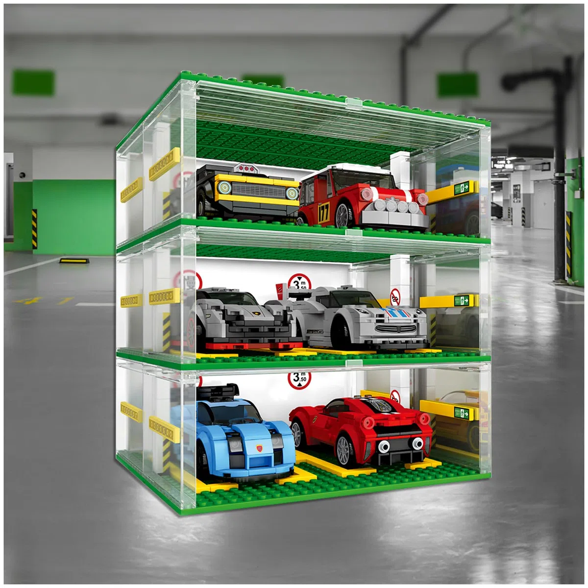 Cabeeskii Garage Speed Champions, Mattoncini da Costruzione, Garage Fai da Te, Vetrina a 3 Strati, Carport Compatibile Con i Mattoncini Lego (Senza Auto), CK01