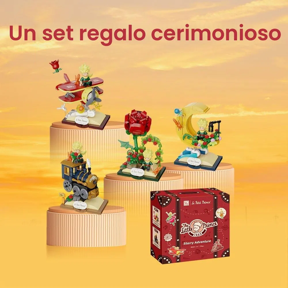 PAN TASY Il Piccolo Principe Set di Costruzione per Adulti & Bambini, Modelli di Mattoncini con Rosa, Treno, Luna & Aereo, Giocattoli Creativi DIY, Idea Regalo & Decorazione da Esposizione