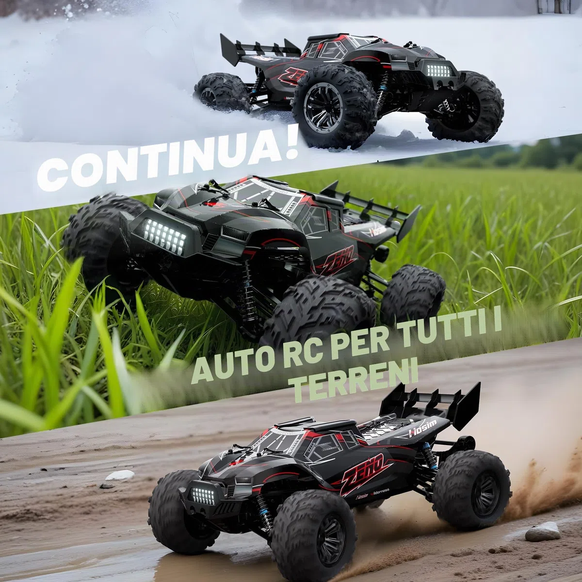 Hosim 1:10 Auto telecomandata per adulti, Buggy RC 4WD ad alta velocità 48 + KM/H con 2 batterie 7,4 V 1500 mAh, auto elettrica RC grande camion RC fuoristrada 2,4 GHz impermeabile