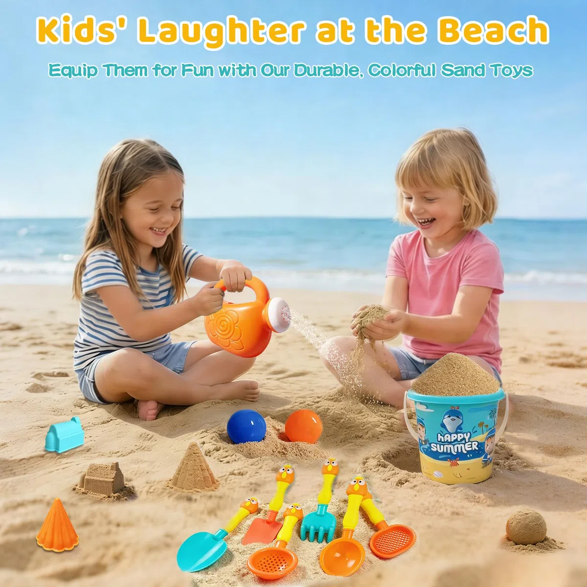 Giochi da Spiaggia per Bambini, 20Pezzi Accessori per Sabbiera con Secchiello e Paletta, Annaffiatoio, Formine Spiaggia e Borsa Rete, Giochi di Sabbia Estivi da Viaggio per Bambini Bambine