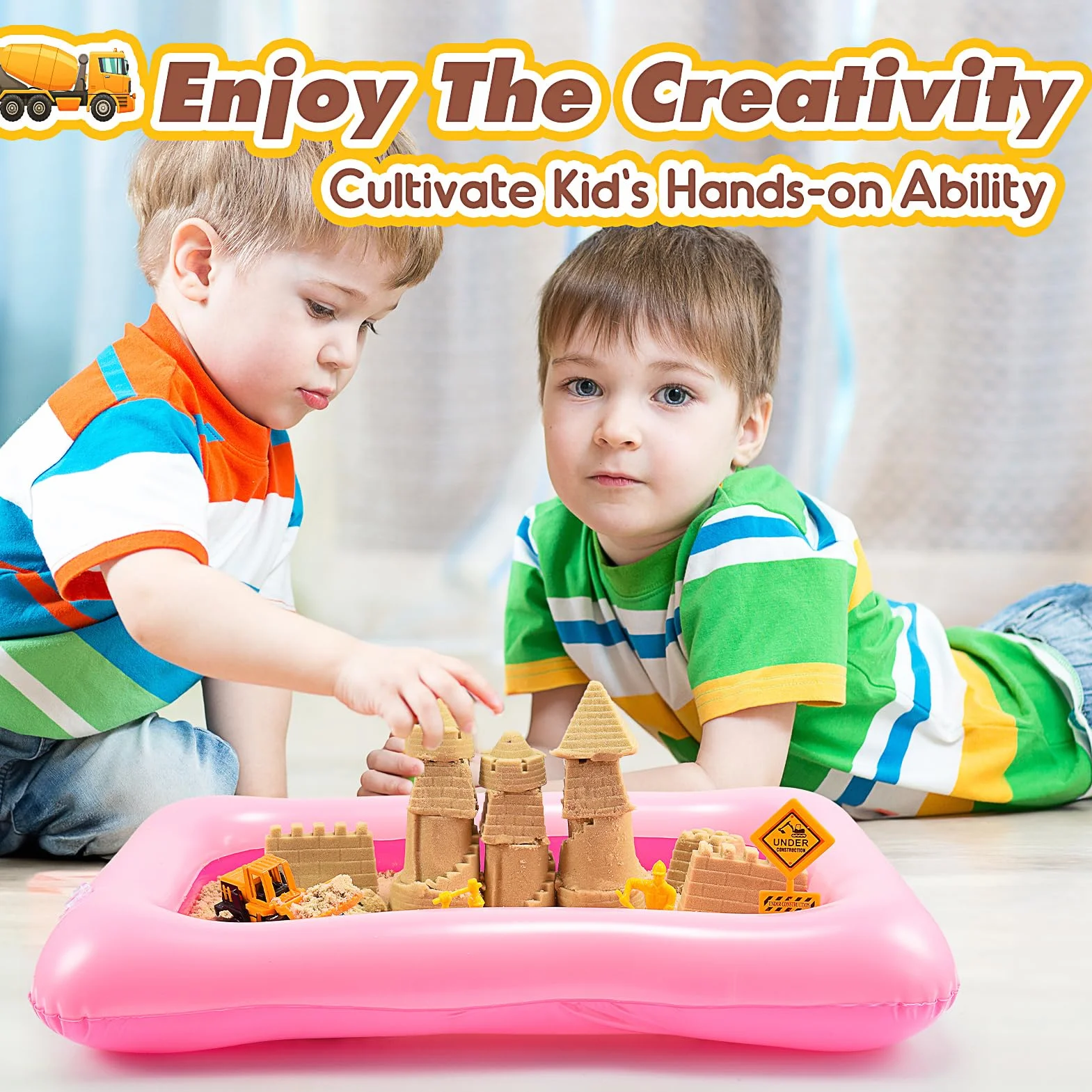 Geebiiny Sabbia Cinetica Bambini, Giochi Bambini 3-10 anni Trattore Escavatore Betoniera Gru Giocattolo per Bambini Regalo Bambini 3 4 5 6 7 8 anni Sabbia Magica Sabbiera per Bambini
