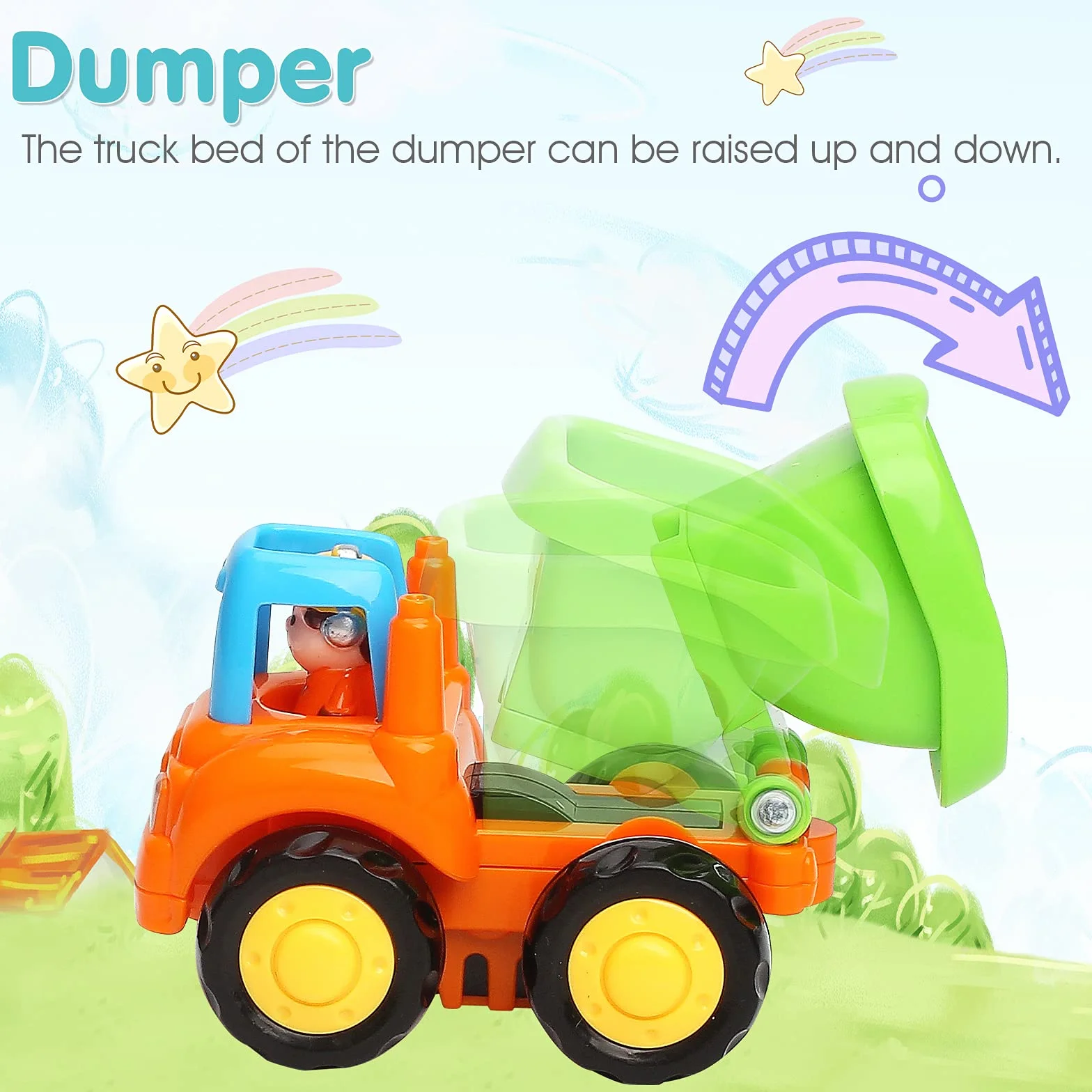 TINOTEEN Auto Giocattoli,Macchinine per Bambino 1 2 3 Anni Spingi e Vai Veicoli Giochi Set di 4 Trattore,Bulldozer, Camion Betoniera, Dumper