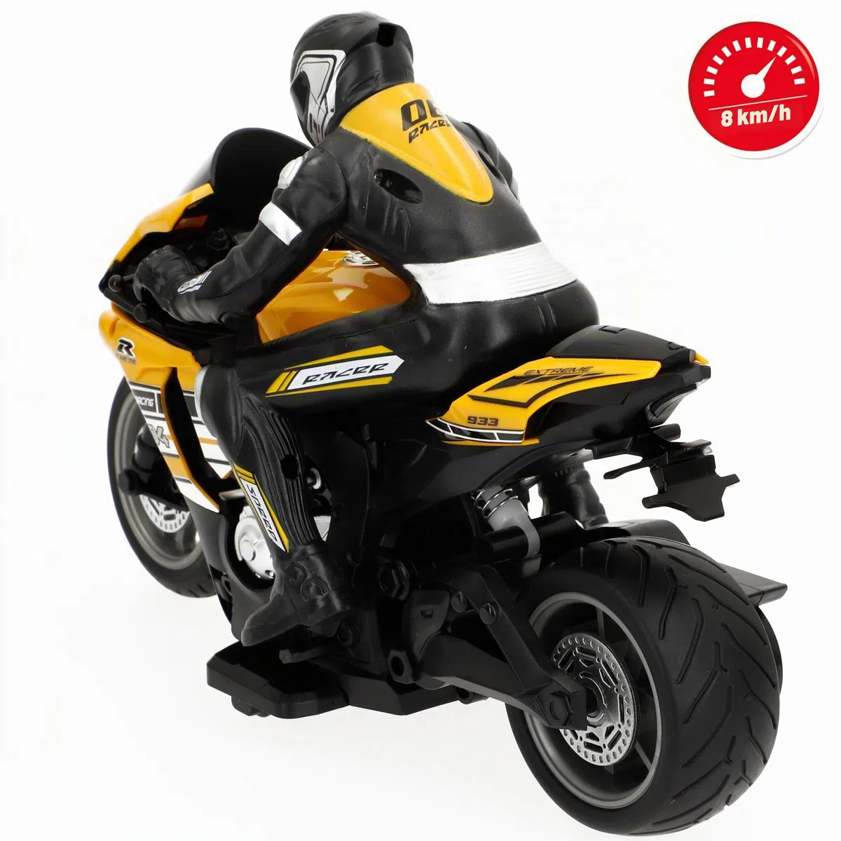 COLORBABY Speed & Go Moto radiocomandata, Pilota compreso, Giallo o blu, Scala 1:10, Velocità 8 km/h, Frequenza 2.4 GHz, Telecomando, Moto radiocomandate elettriche, Giocattoli bambini 6 anni (41364)