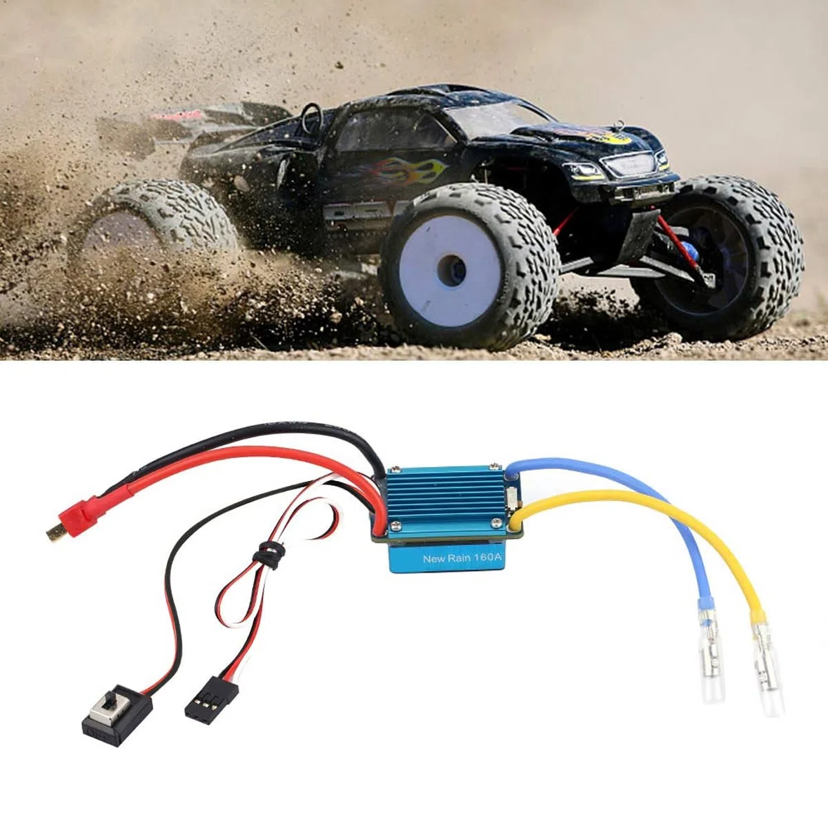 ESC spazzolato impermeabile 3S 160A con spina BEC T 5V 1A per auto RC da 1/12 o più grandi, controllo migliorato, prestazioni di potenza