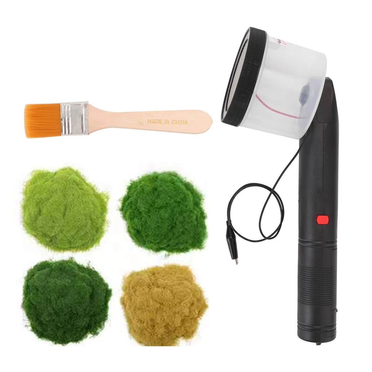 Hyuduo Set Applicatore per Floccaggio Statica, Mini Macchina Floccatrice in Materiale ABS per Artigianato Fai-da-Te, Kit di Floccaggio Portatile 3V con Forte Potere di per Modellismo Paesaggistico