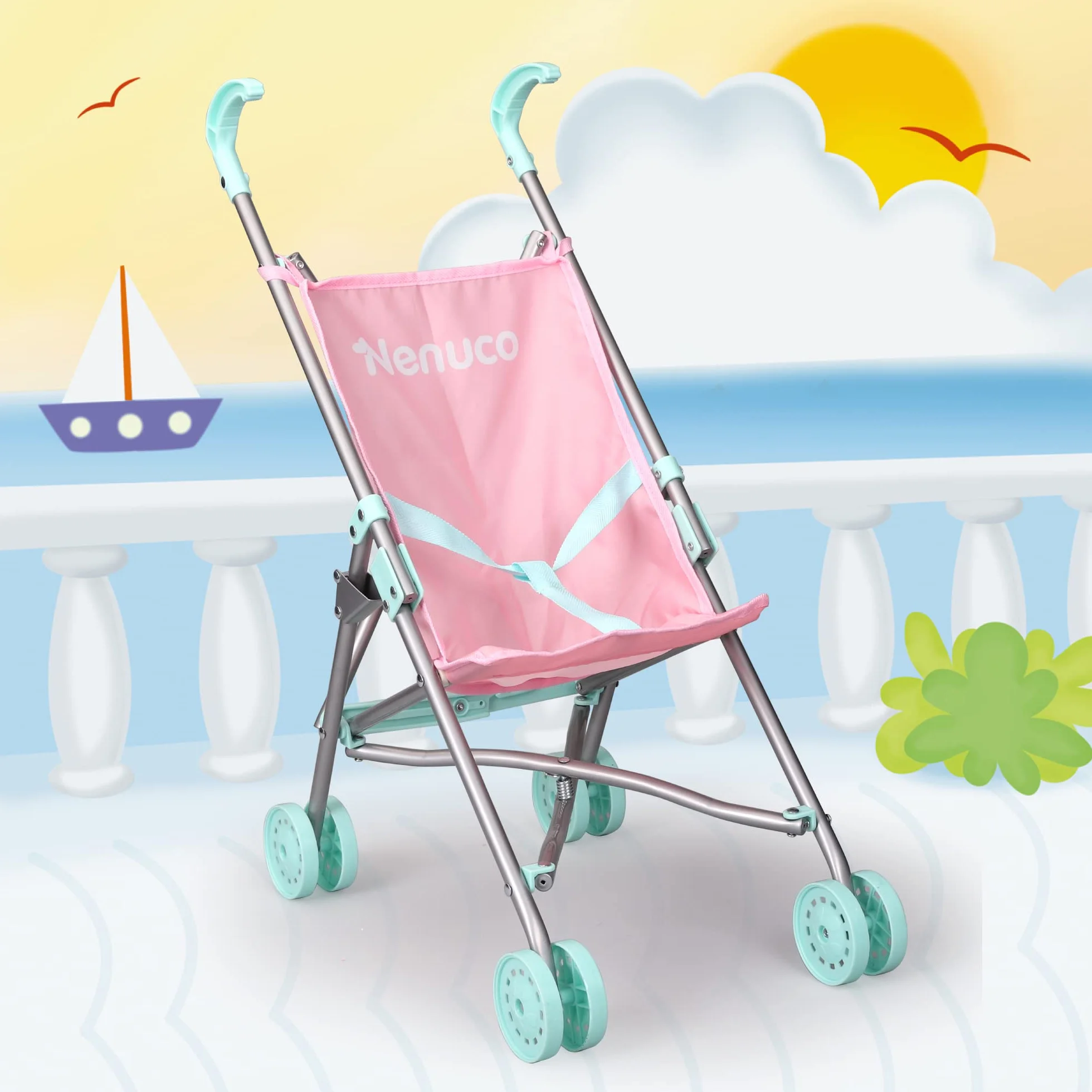 Nenuco - Passeggino, Passeggino Giocattolo Rosa e Blu Metallizzato, Pieghevole per Portare a spasso, Bambini e Bambine dai 3 Anni, Famosa (NFN31000)