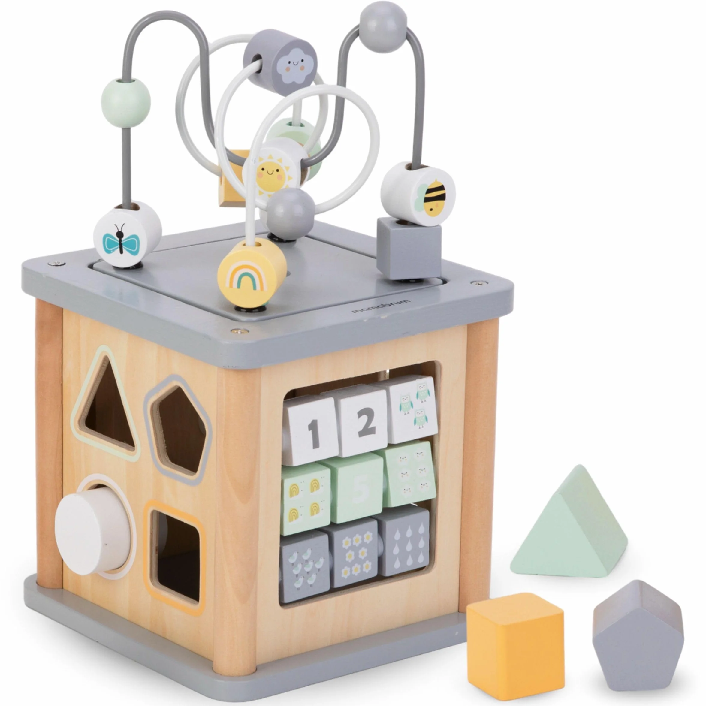 mamabrum, Cubo Educativo in Legno - Anello Motorizzato per Riconoscere Colori, Forme e Animali, Sviluppo della Destrezza per Bambini