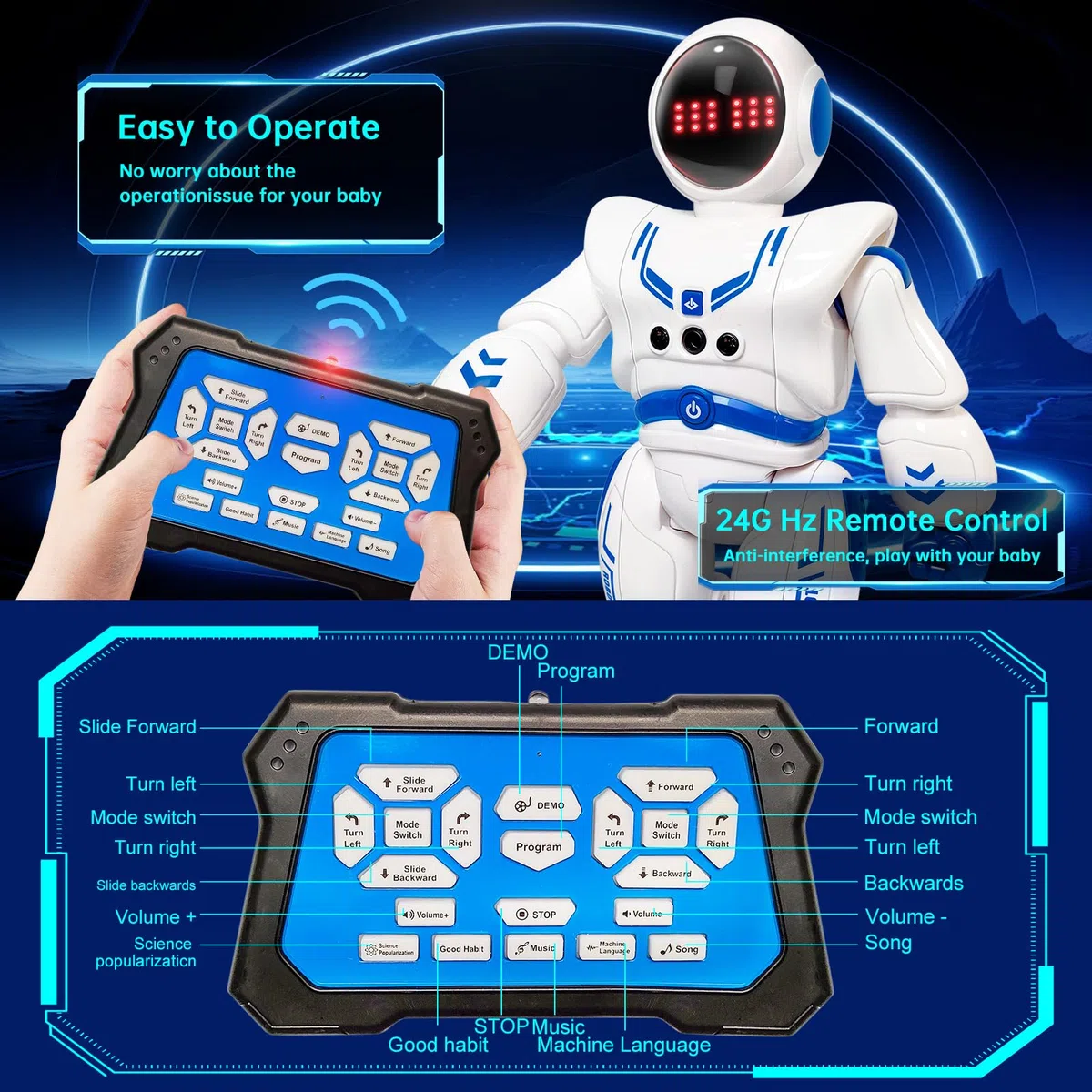 Giocattolo intelligente RC Robot con canto/ballo, telecomando e sensazione, ideale per bambini dai 6 ai 12 anni per compleanno e Natale