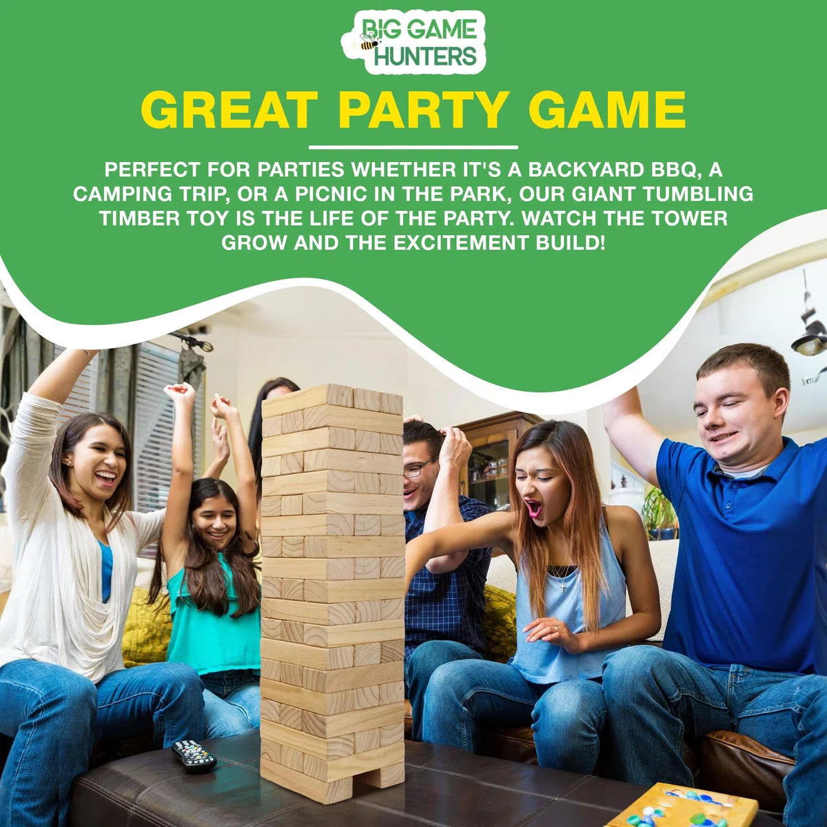 Big Game Hunters Jumbo Hi-Tower In Una Borsa – Impila Da 0.6 Metri Fino A 1.5 Metri Di Altezza – Gioco Della Torre In Legno Di Pino Massiccio