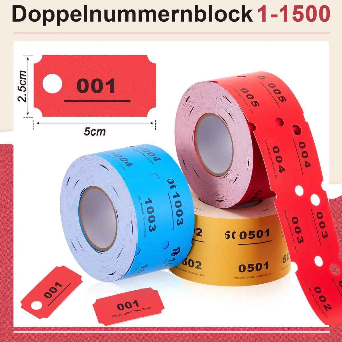 Nezyo Numeri per Guardaroba 1-1500 Biglietto Guardaroba Biglietti per Lotteria Numerati Scontrini Numerati Buoni Bevande e Pasti Servizio Lavanderia per Ferias Rifas Sorteo Consumición,5 x 2,5 cm