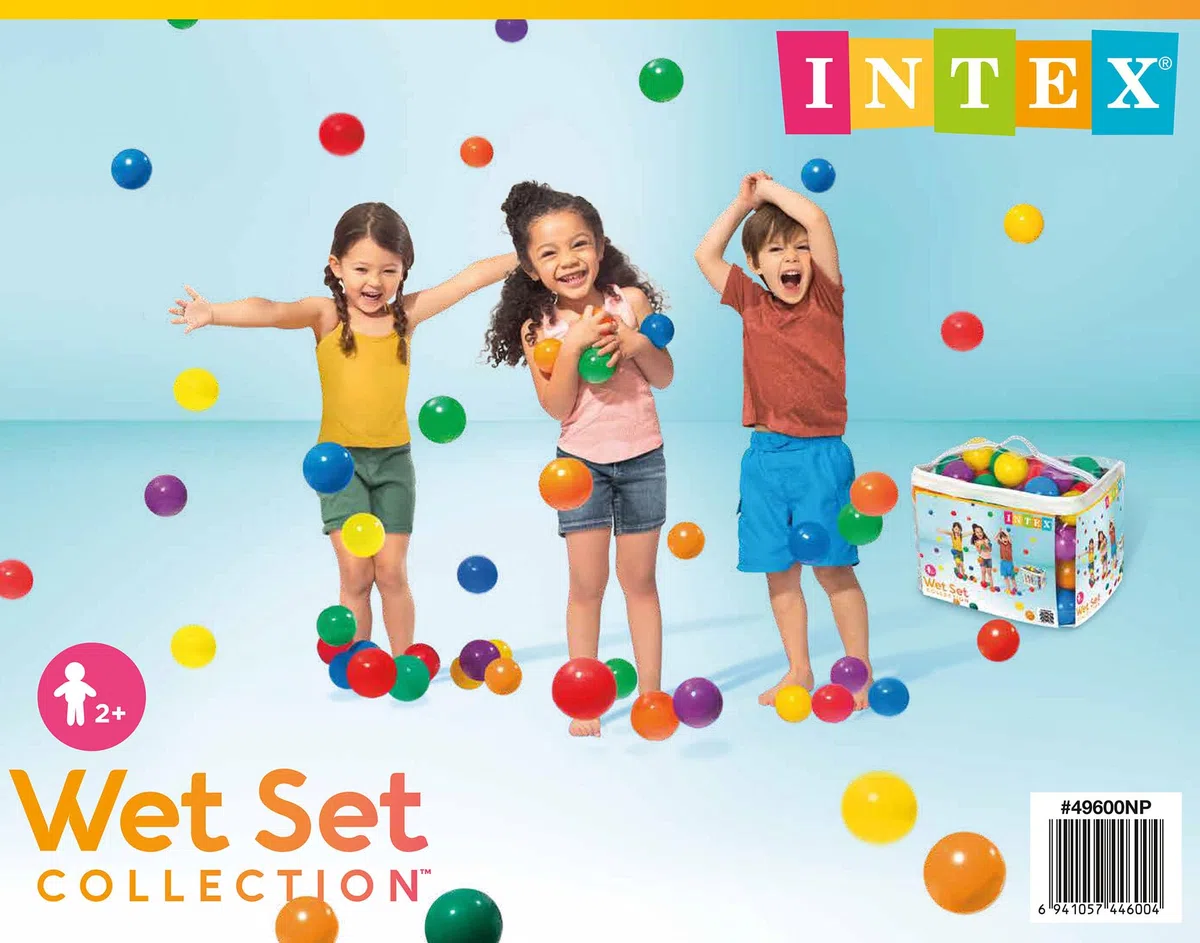 Intex 49600NP - Set 100 Palline Fun Ballz, Plastica, Multicolore, Ø 8 cm