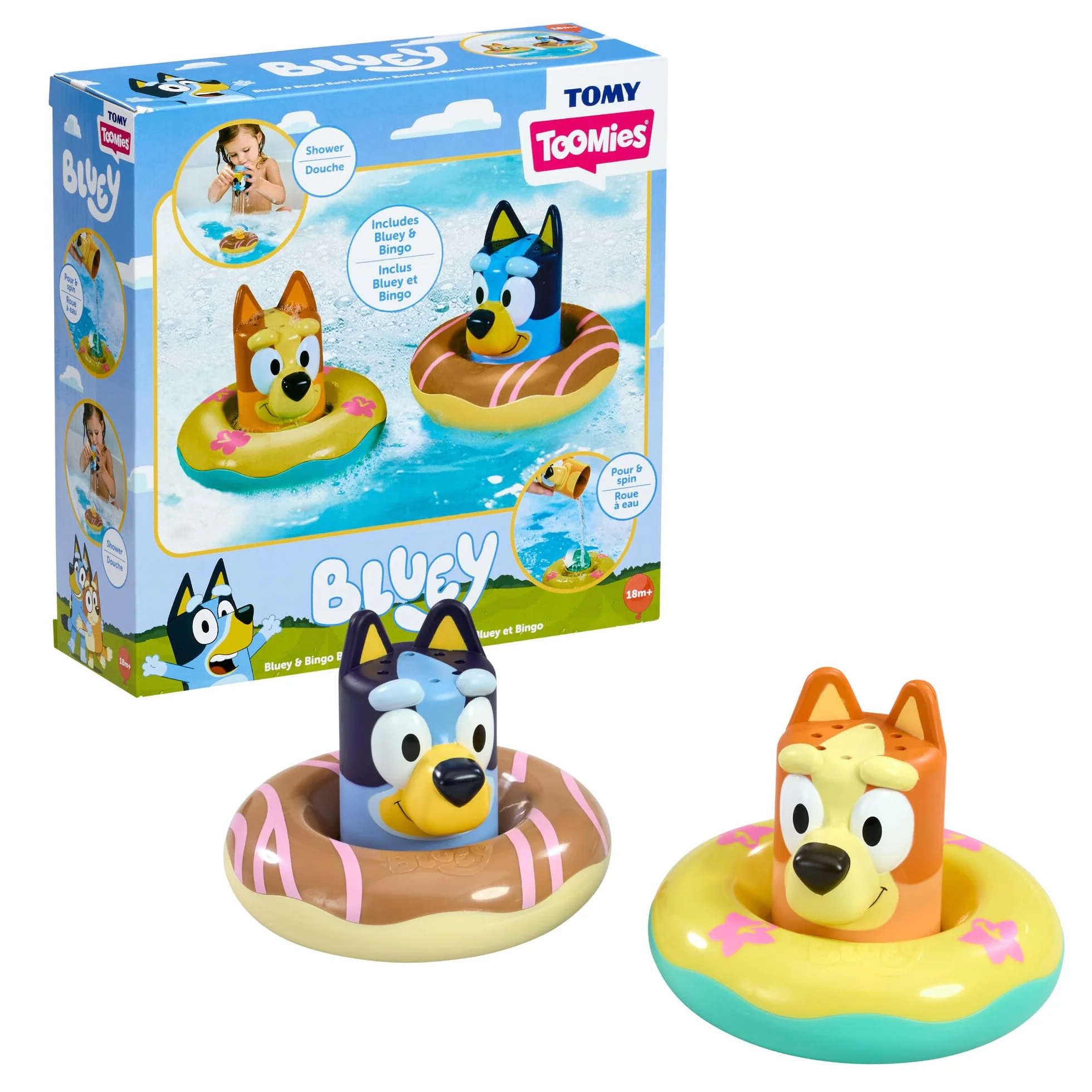 Tomy Toomies - Giocattolo da Bagno Bluey e Bingo in Boa Set di 2 | Boe Con Ruote ad Acqua | Giocattoli Con Licenza Ufficiale | Per Bambini da 18 Mesi
