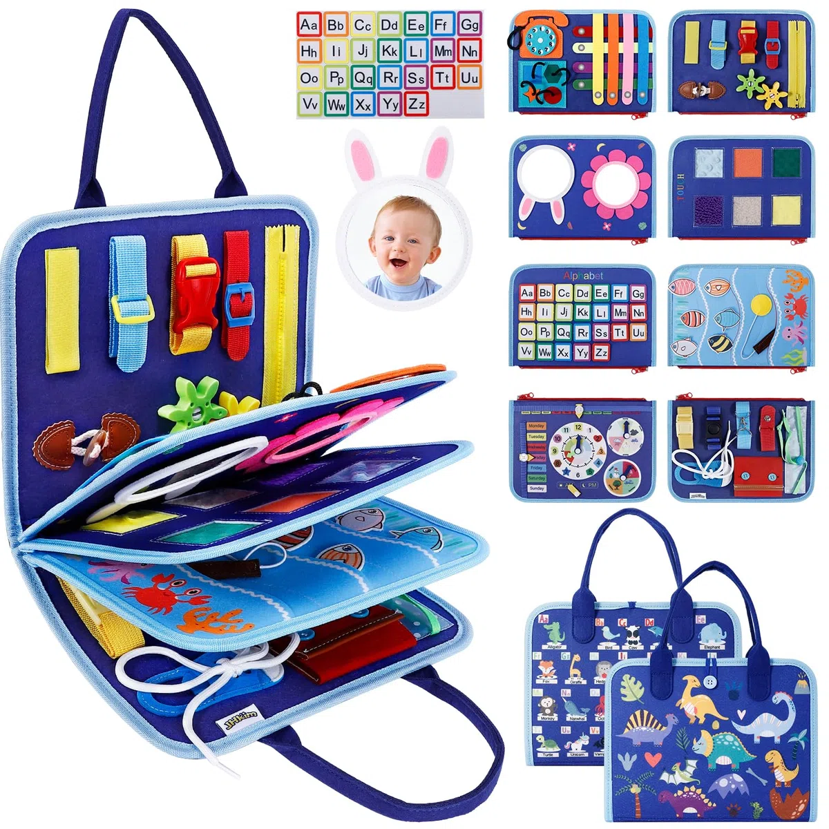 JHkim Busy Board Montessori Giocattoli per 1 2 3 4 anni Ragazze Ragazze, Sensoriale Educativo Attività di apprendimento del libro occupato per i più piccoli, Regali per bambini Giocattoli da viaggio