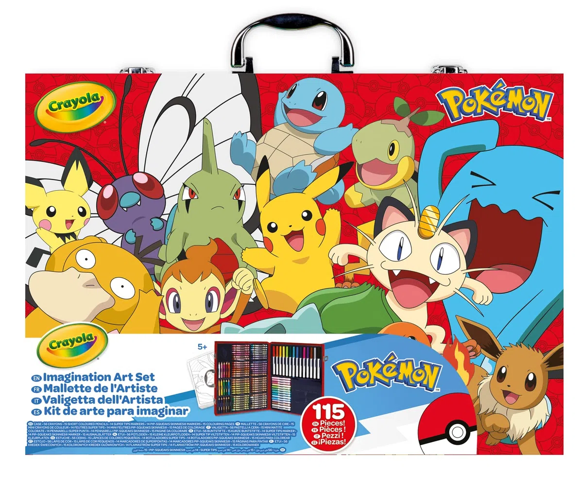 CRAYOLA - Valigetta dell'Artista Pokemon, Set Creativo con 115 pezzi, Matite, pennarelli, pastelli a cera, fogli da colorare, da 5 anni, 04-2931