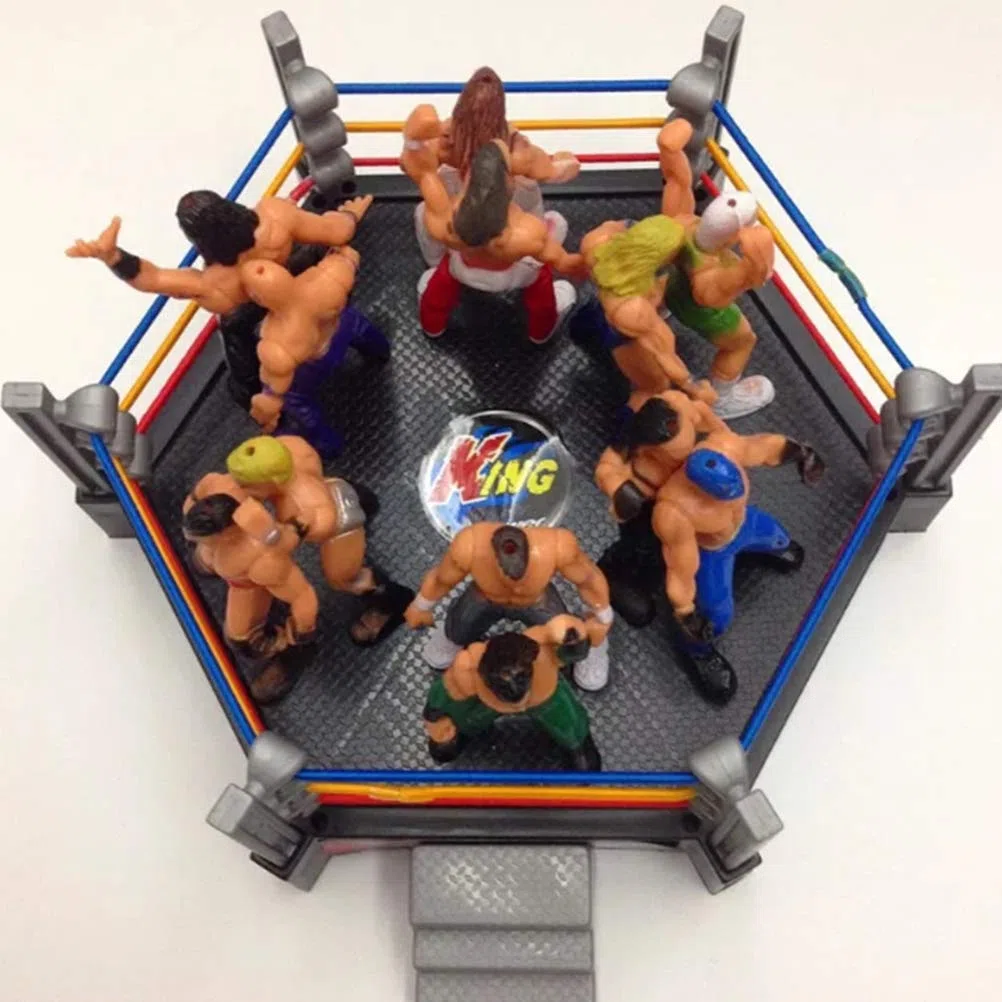 KIMISS Autentico Set di Anelli di Wrestling - Giocattoli Divertenti da Combattimento con Corde Ble per, Wrestler Warrior Action Figures, età 3-14 (GREY)