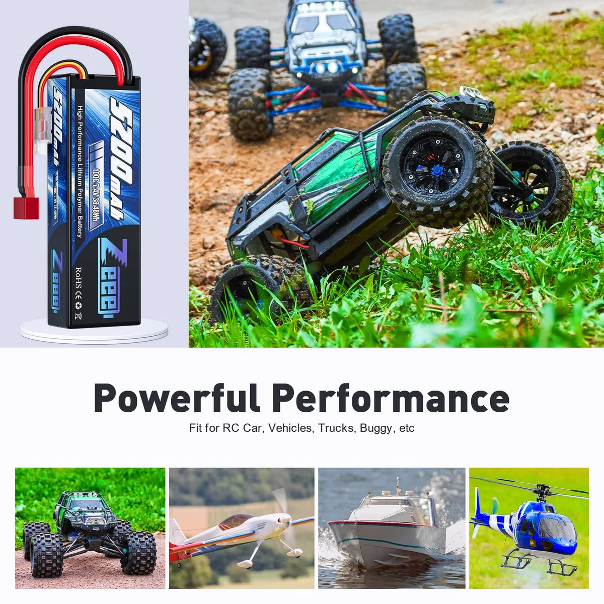 Zeee 2S Lipo Batteria 7,4V 100C 5200mAh Batteria RC Hardcase con Connectore Deans T Spina per RC Evader BX RC Veicolo Auto LKW Truggy RC Nave RC Modells RC Hobby (2 pezzi)
