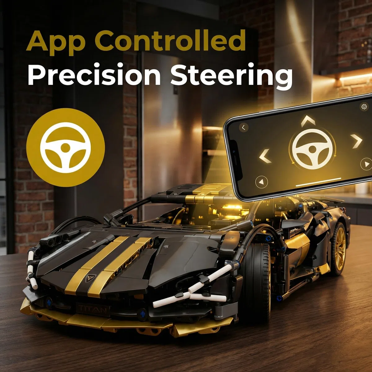 Macchina RC Supercar Nera 790 Mattoncini 1:14 – Porte Apribili LED 2.4GHz App | Kit Costruzione Auto Telecomandata Regalo 10-12 Anni STEM | Kit Completo