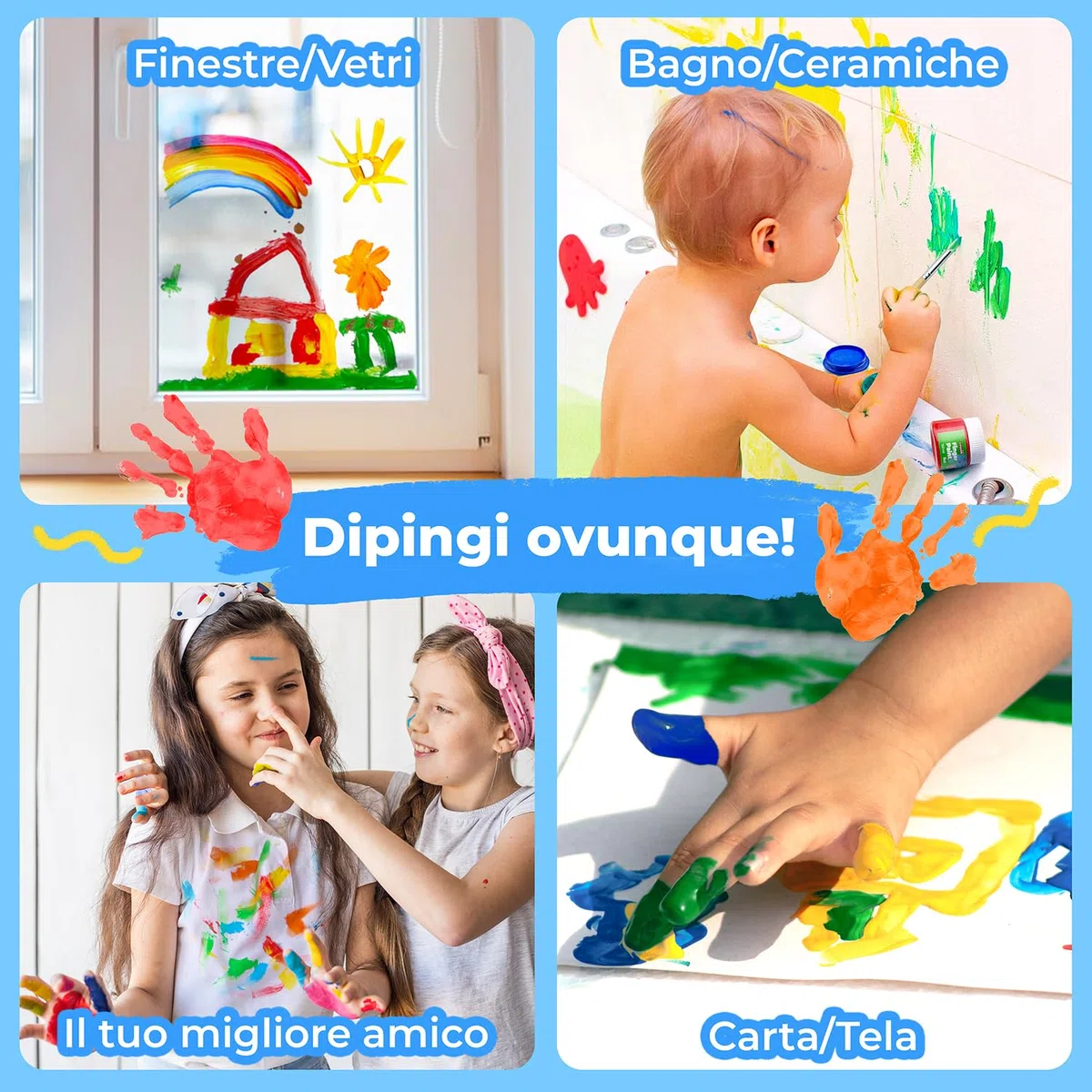 colozoo Colori a Dita per Bambini Atossici Inc. accessori | Tempere Lavabili per Bambini 8x100ml Colori Inc. Oro e argento | Senza Parabeni, Glutine e Lattosio, a Base D'acqua, Vegano