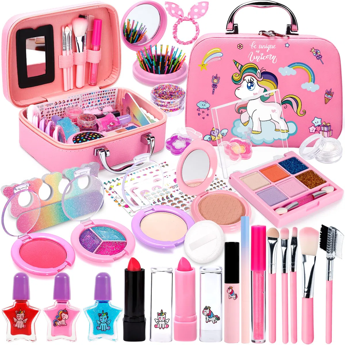 Set Trucchi Bambina 38pcs, Sicuro, Atossico e Lavabile, Anallergico, Trousse per Giochi Bambina, Regalo di Natale e Compleanno per Bambine 4-10 Anni
