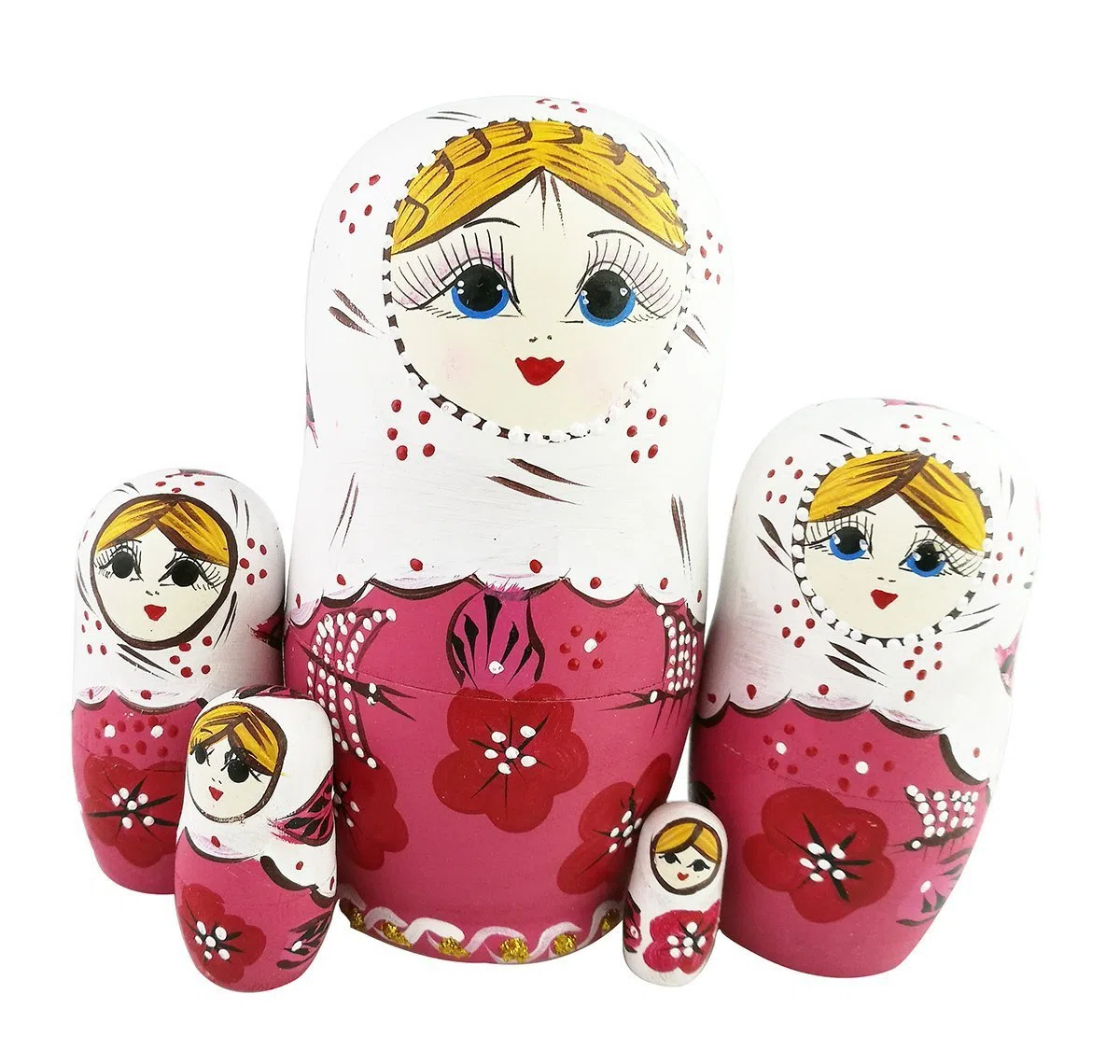 Set di 5 bambole matrioska rosso fiore rosa matrioska russo nidificante giocattolo in legno impilabile regalo fatto a mano bambole folk bambini regalo divertente regali per la camera dei decorazione