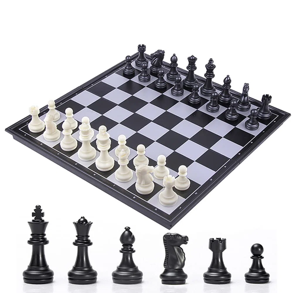 Scacchi da viaggio Scacchiera magnetica pieghevole, pezzi in bianco e nero, conveniente, giocattoli educativi/regalo per bambini e adulti (36 x 36 cm)