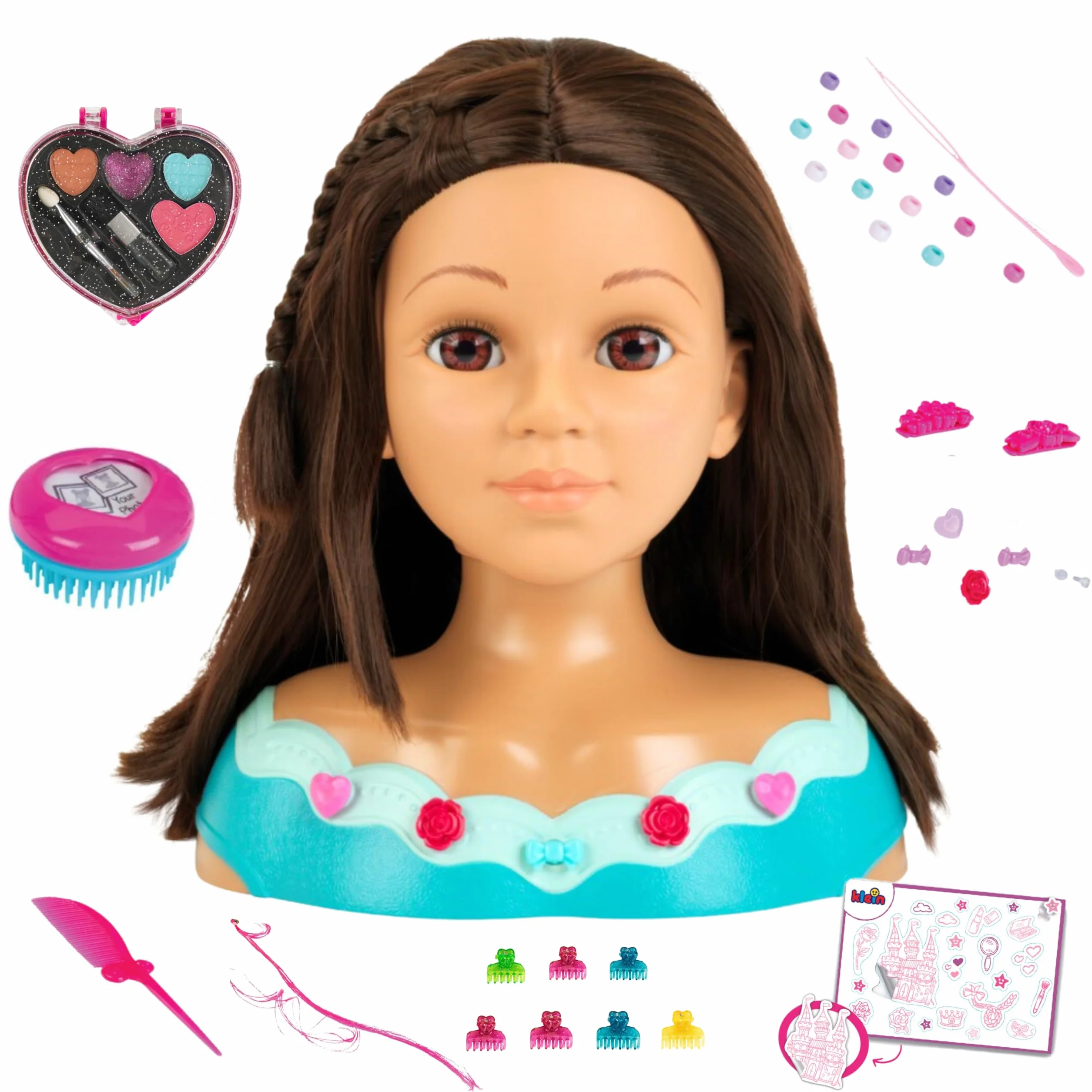 Theo Klein 5201 Busto per Trucco e acconciatura Mia I Include Cosmetici a Forma di Cuore e Accessori per Capelli I Capelli Lavabili e pettinabili I Giocattolo per Bambini dai 3 Anni in su