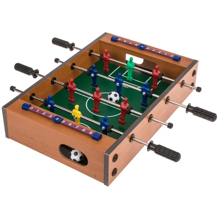 Tavolo da calcio balilla in legno, 33 x 21 cm, con 2 palline e contatore punteggio