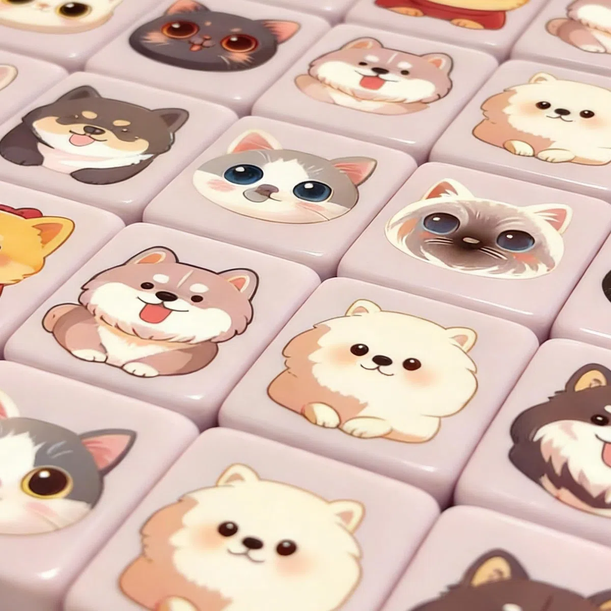 Generico Set Mahjong, Mini Gioco Mahjong con 64 tessere con bandiera nazionale/modello simpatico cane e gatto, gioco da tavolo per famiglie per feste e viaggi