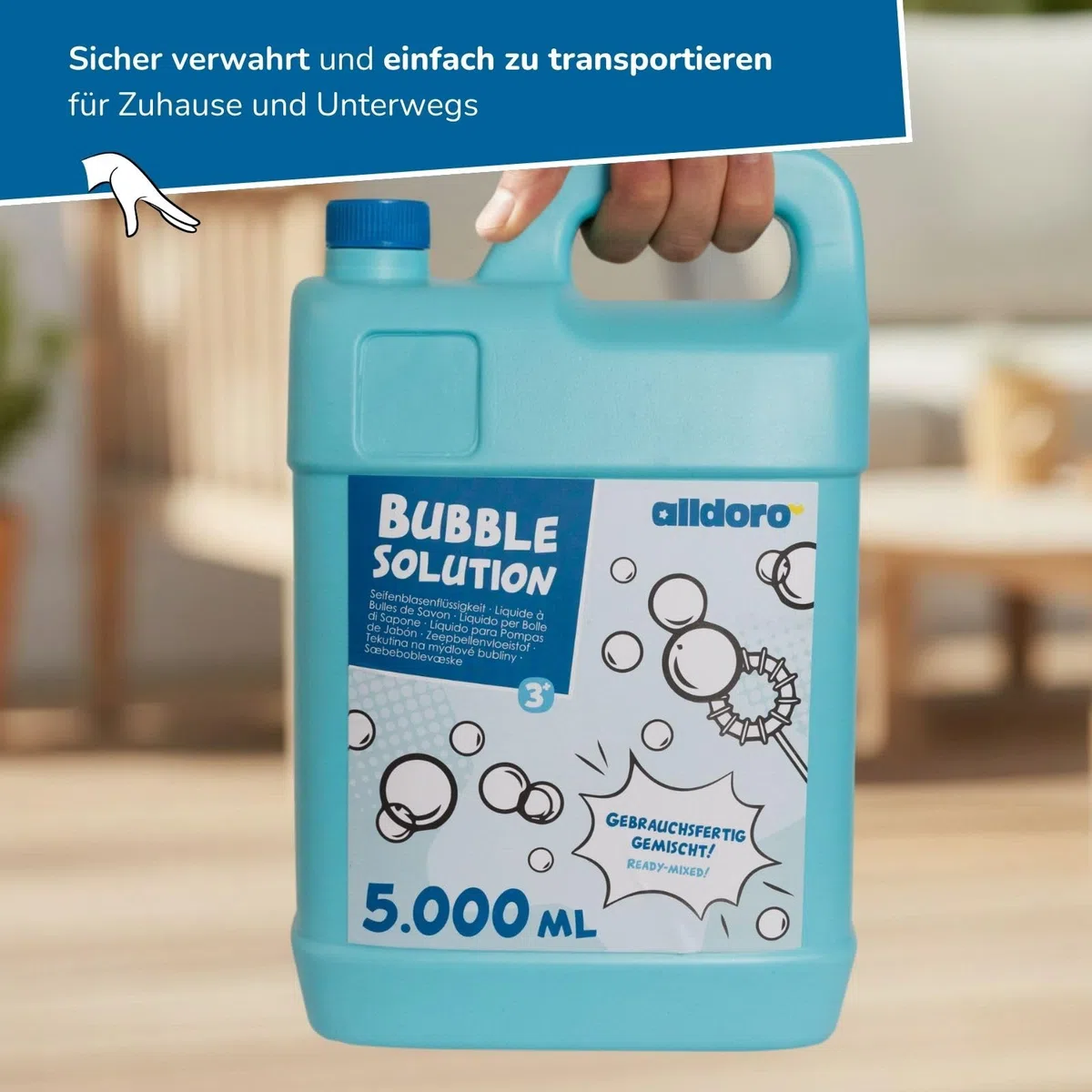 alldoro 60658 Bubble Fun liquido per bolle di sapone in tanica da 5000 ml, acqua saponata come scorta da 5 litri XXL, per bambini, adulti, feste ed eventi