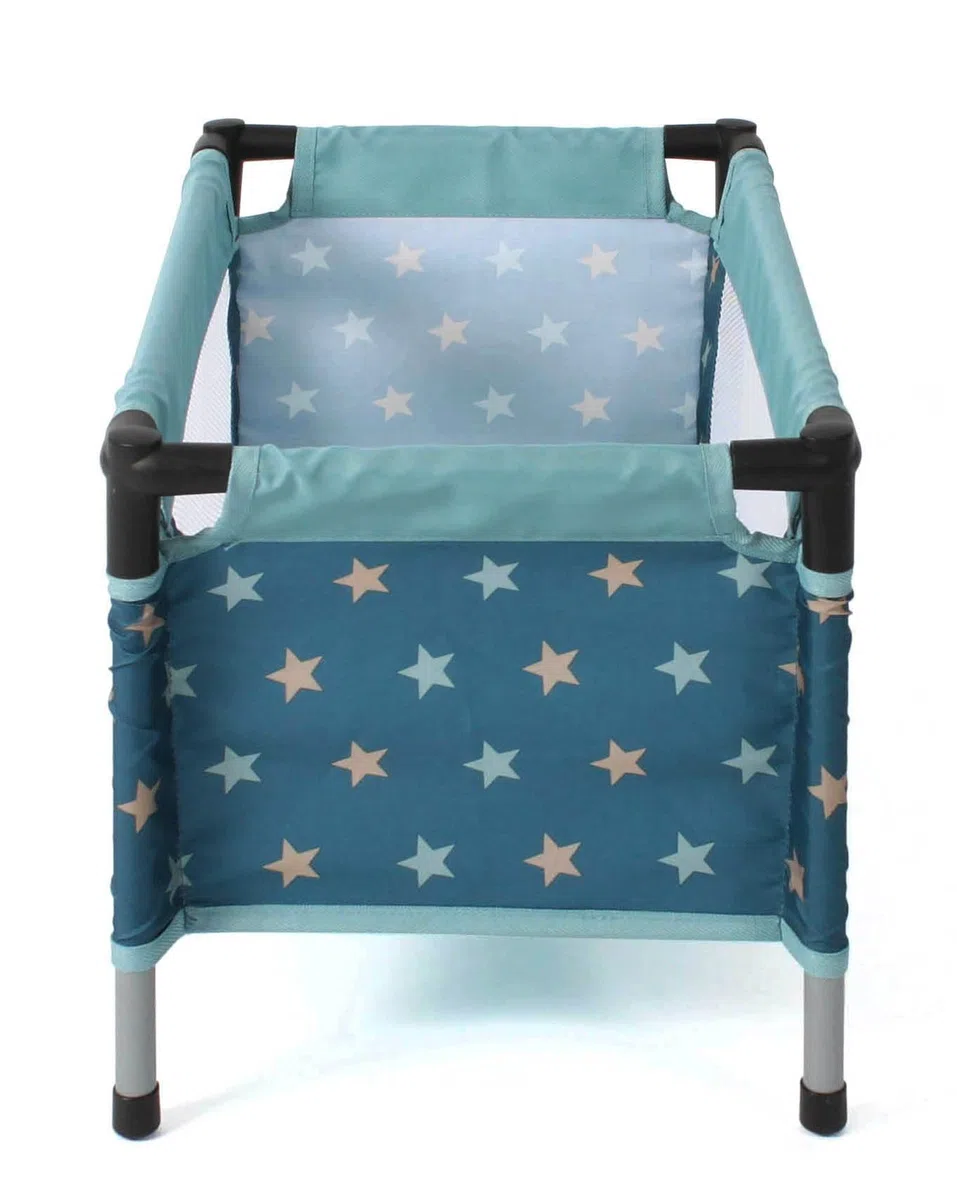 Bayer Chic 2000 - Lettino da Viaggio per Bambole Fino a 48 cm, Letto per Bambole, Lettino da Viaggio per Bambole, mobili per Bambole, Accessori per Bambole, Stelline, Turchese
