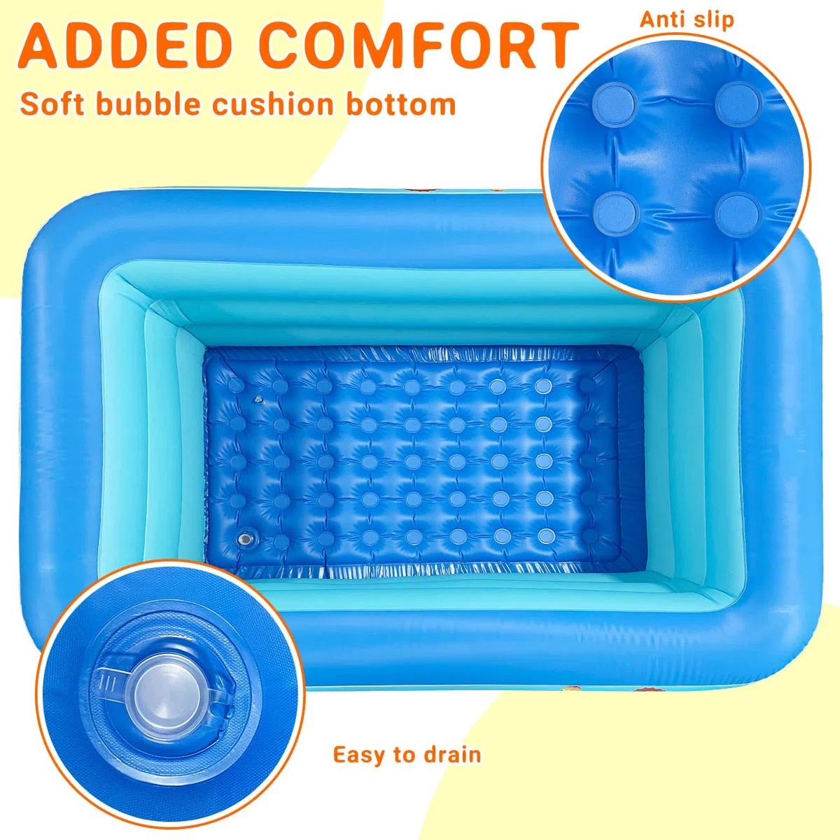 Jiosdo Piscina gonfiabile grande 150 cm Family Pool, piscina per bambini e neonati, rettangolare, piscina di famiglia con fondo morbido gonfiabile, per l'estate, divertimento in acqua (blu)