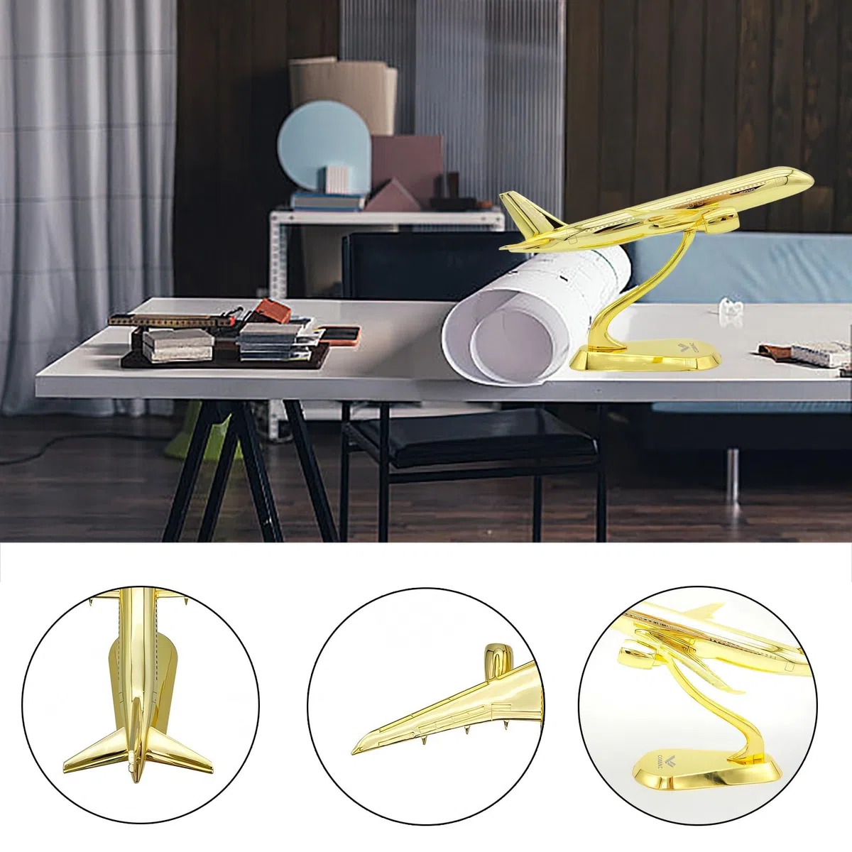 Modello pressofuso aereo militare C919 in metallo placcato oro in scala 1/400 - Espositore da collezione ad alta precisione con supporto, regalo decorativo da scrivania for collezionisti
