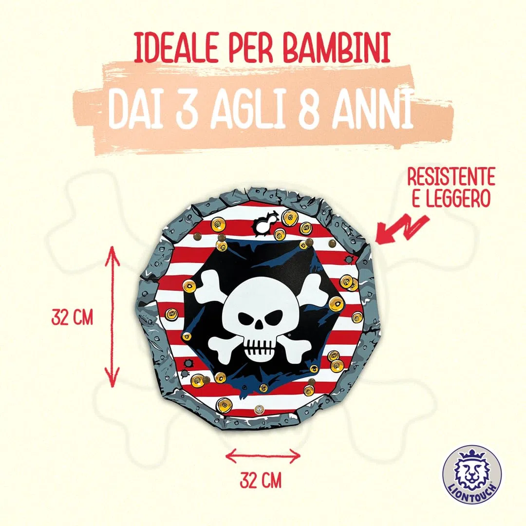 Liontouch - Scudo da Pirata - Capitan Striscia Rossa - età 3-8 Anni | Giocattolo in Gommapiuma Tema Teschio per Giochi di Ruolo per Bambini | Ideale per Costumi per Navigare nei Caraibi