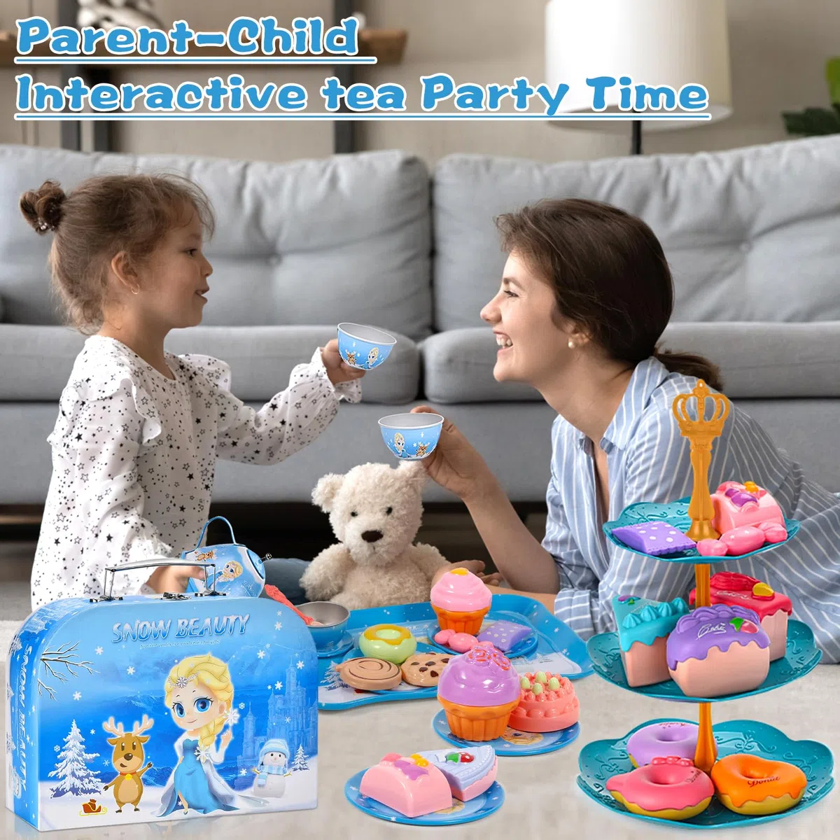 Set da Tè per Bambini, 50pcs Giocattoli da Accessori Cucina Bambini, set da tè Giocattolo con Valigia, Giocattoli da Accessori Cucina Bambini, Regalo Perfetto per Ragazze di 3 4 5 6 7 Anni