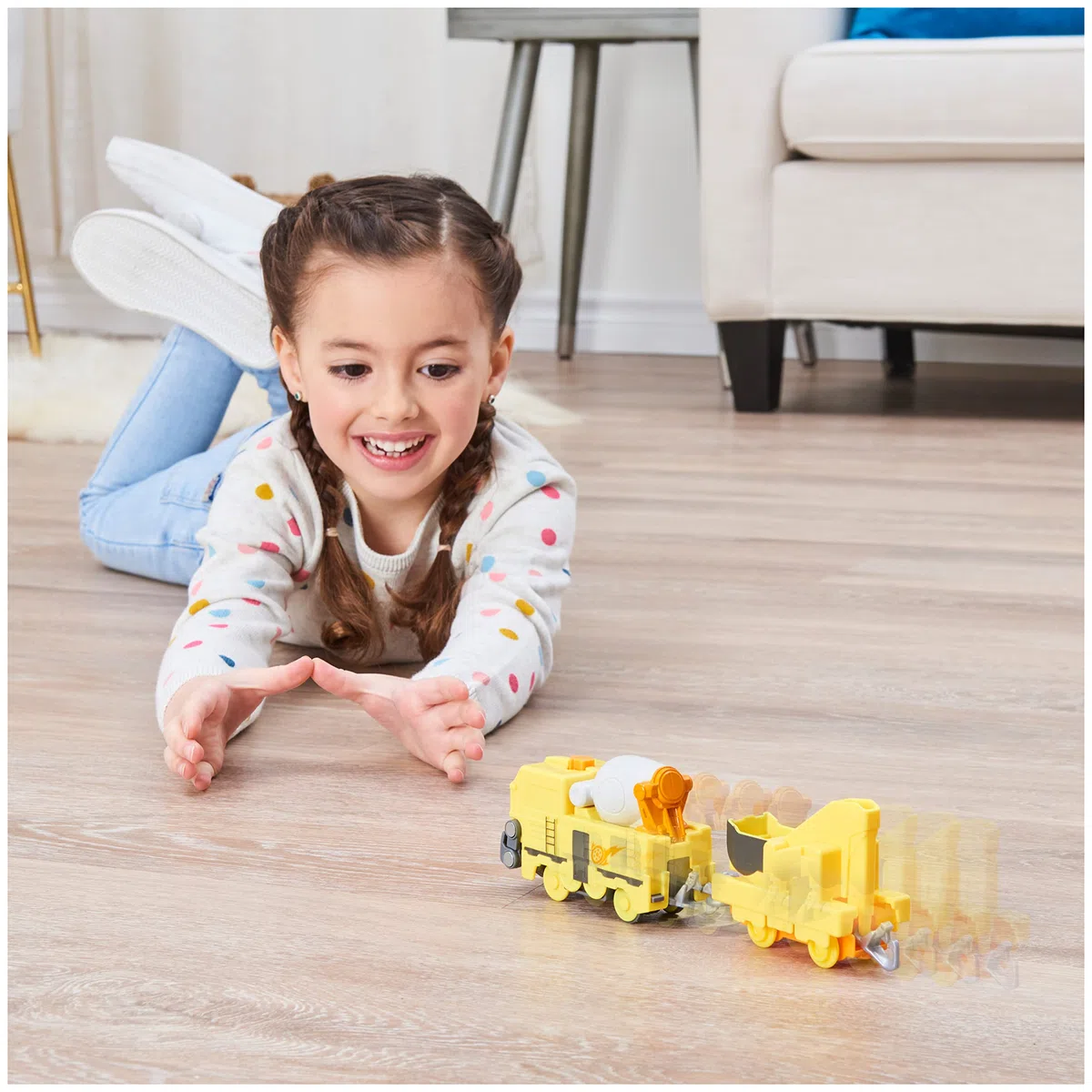 Mighty Express trenino motorizzato Brock il costruttore con attrezzo di lavoro e vagone merci, giocattoli per bambini 3+