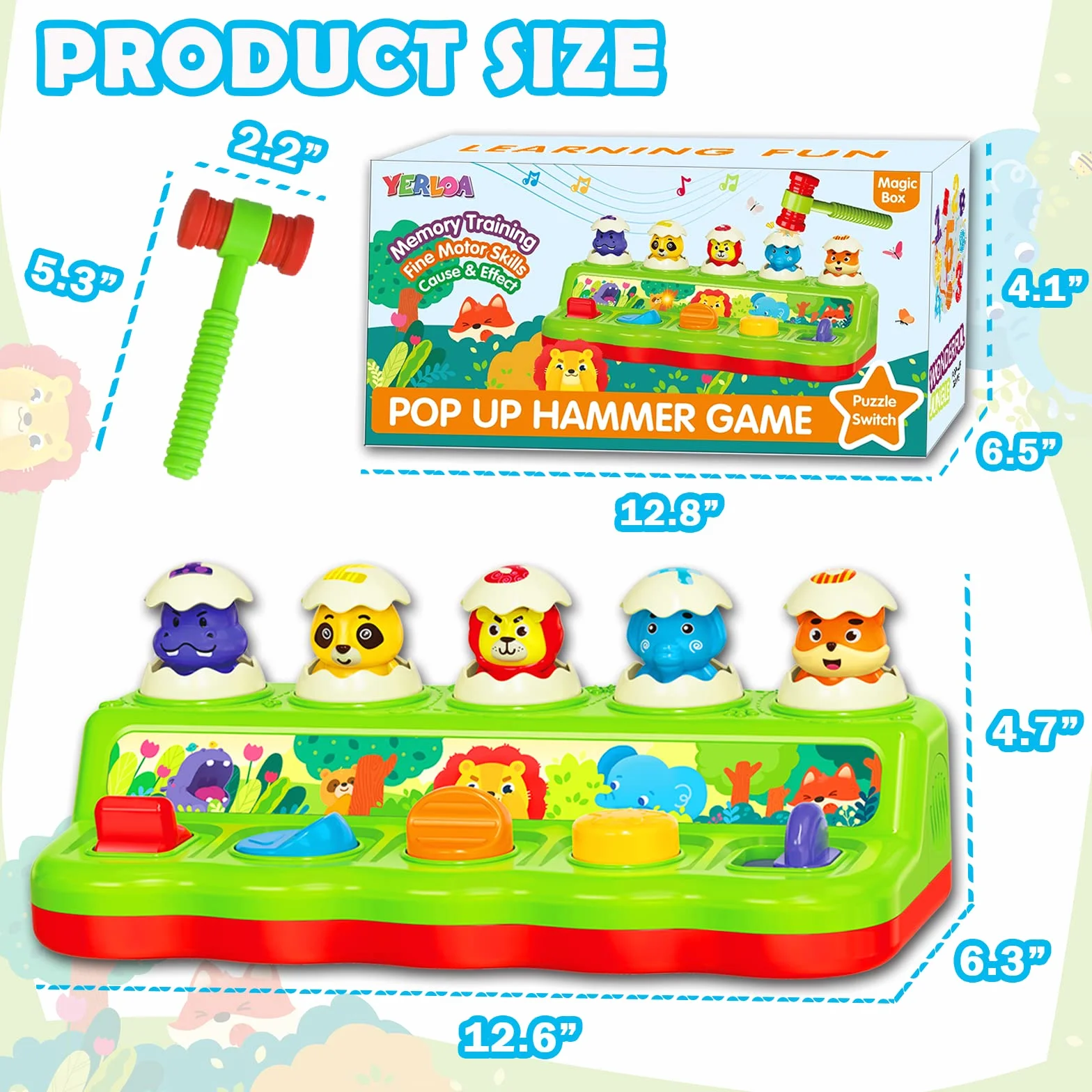 Yerloa Giochi Bambini 1 Anno Montessori – Gioco Pop-Up Educativo con Animali Suoni Luci Musica – Sviluppo Sensoriale Abilità Motorie – Regalo Compleanno Natale Bambina Bambino 1 2 3 Anni