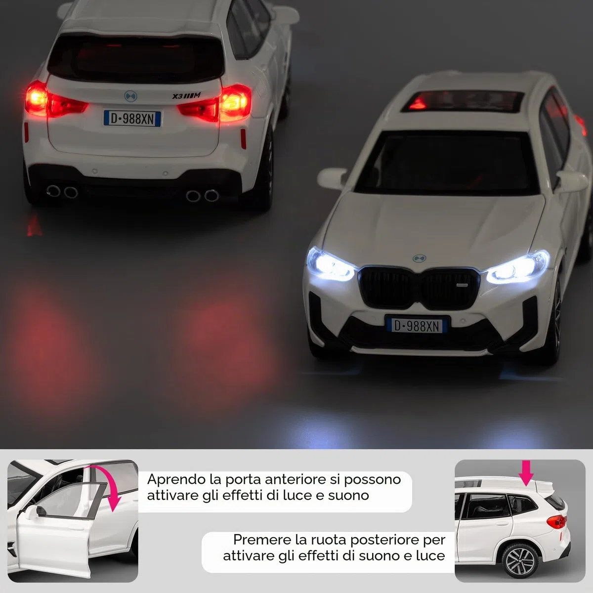 Auto giocattolo compatibile con 1:32 X3M modellino auto, Pull Back Diecast Collectible Car con suoni e luci per bambini, ragazzi, ragazze e adulti, regalo bianco