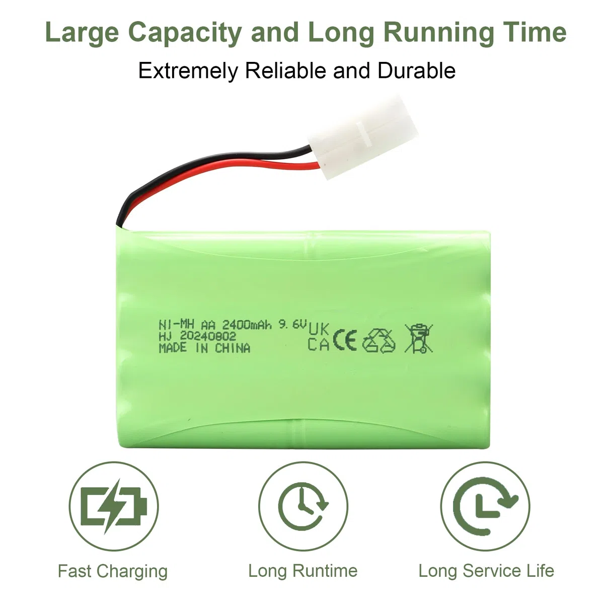 Batteria NiMH ricaricabile MXJFYY da 9,6 V e 2400 mAh, compatibile con auto giocattolo RC/RC, buggy, barche, elicotteri, aeroplani, pistole Airsoft