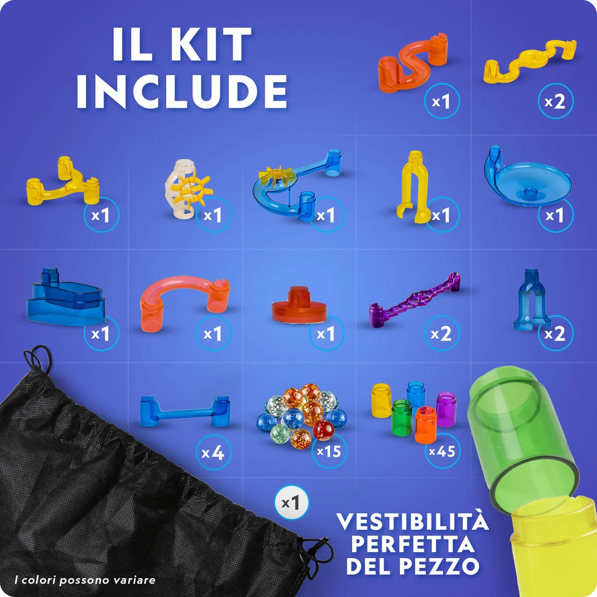 NATIONAL GEOGRAPHIC Percorso di Biglie Fluorescenti – Kit di Costruzione con 15 Biglie in Vetro che si Illuminano al Buio e Sacca, Gioco STEM per Bambini e Bambine