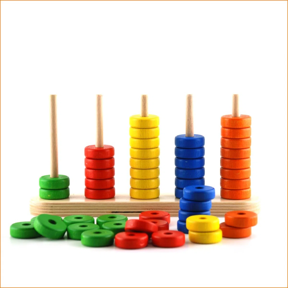 Dida Abaco Montessori in Legno – Strumento Didattico Educativo per Contare, Ordinare e Sviluppare Logica e Motricità Fine – 5 File da 10 Palline, Colori Atossici, dai 3 Anni