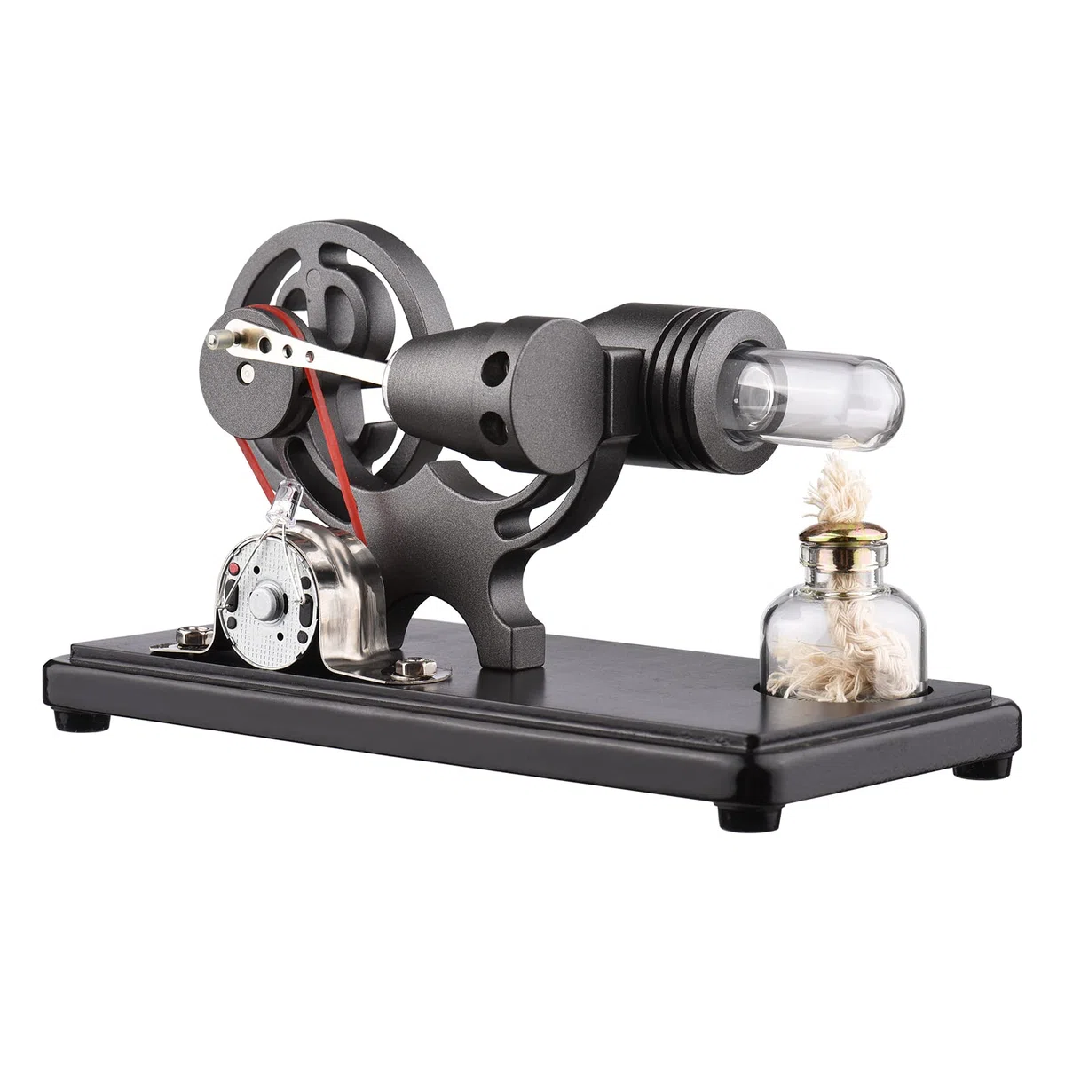 Mini motore Stirling, kit di motore stirling ad aria calda, generatore di corrente con luce LED, design volano dollaro, esperimento scientifico con base in faggio, per insegnanti e scuola