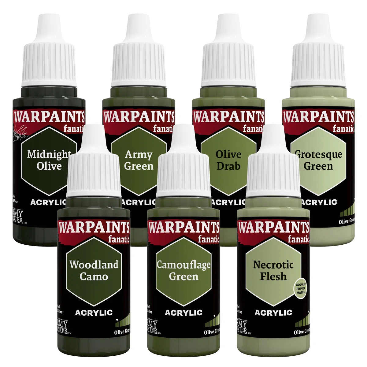 The Army Painter, Warpaints Fanatic Olive Greens flexible Triad Plus +, verde oliva, 7 x 18 ml, vernice per hobby di qualità in miniatura per dungeons and drons (DnD) e Warhammer Miniatures