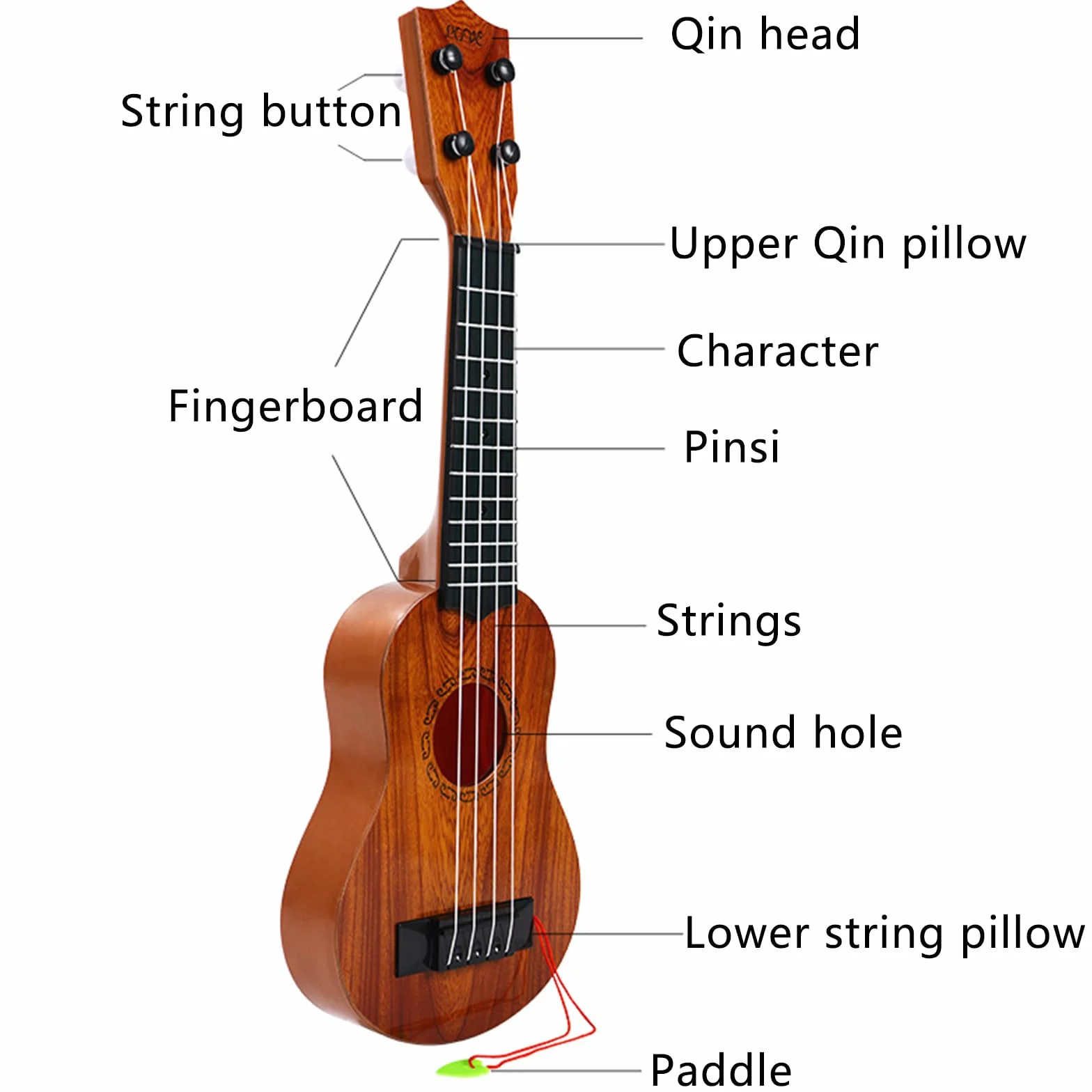 Mini chitarra, chitarra per asilo, giocattolo in plastica, ukulele per chitarra, giocattolo, ukulele per bambini, con 4 lati regolabili, per bambini (38 cm/marrone chiaro)