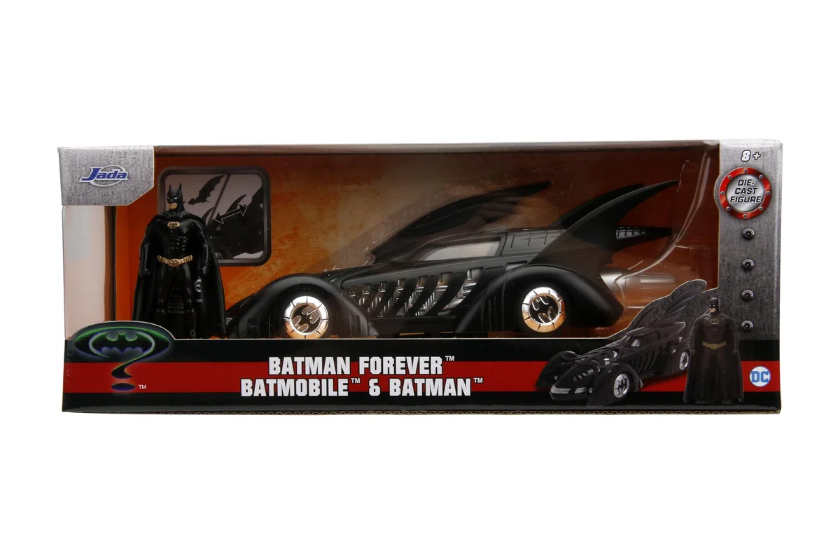 Modellino Batmobile da Batman Forever 22cm Scala 1/24 con Figura di Batman - 100% Originale Ufficiale Dc Comics Jada Toys